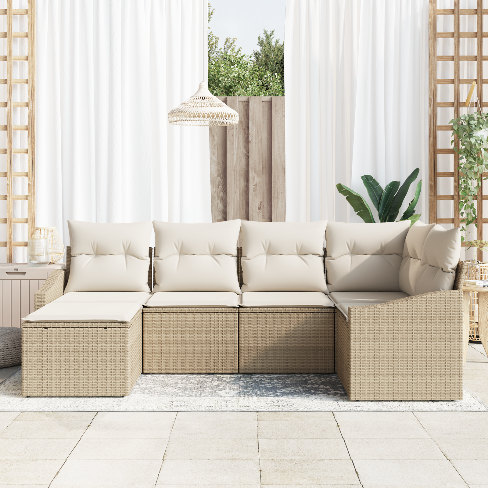 vidaXL 6-delige tuinset met kussens - Beige Poly Rattan