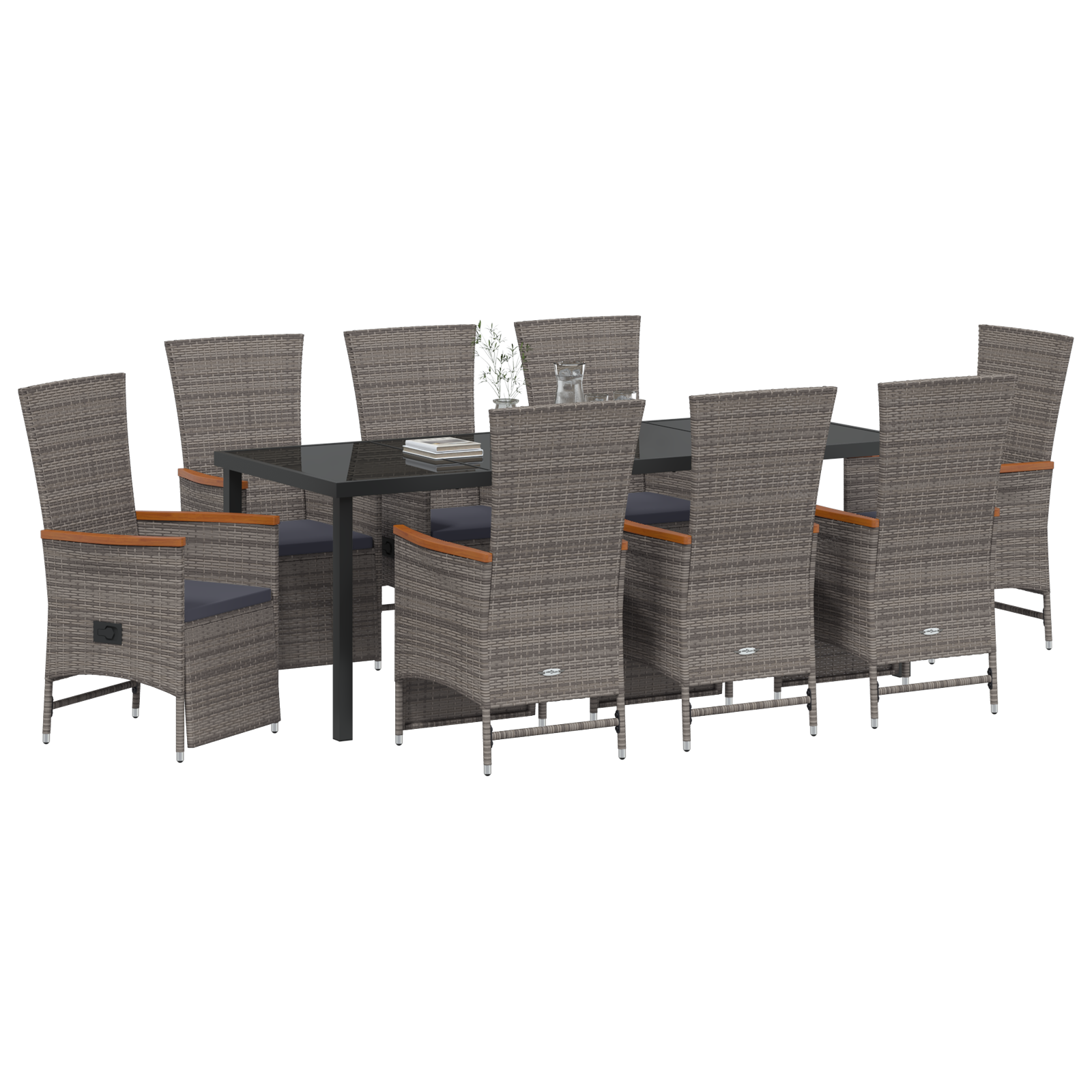 vidaXL 9-delige tuinset met kussens in grijs poly rattan