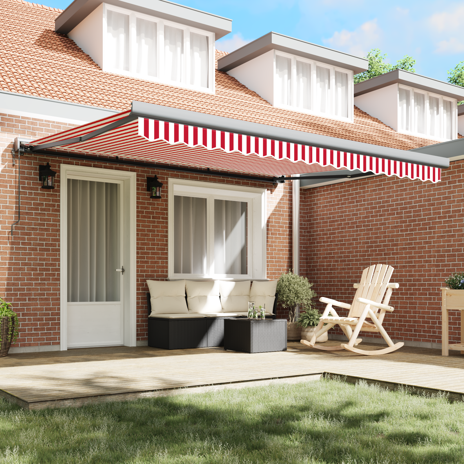 vidaXL Automatische Inklapbare Luifel Rood en Witte Streep 400x300 cm