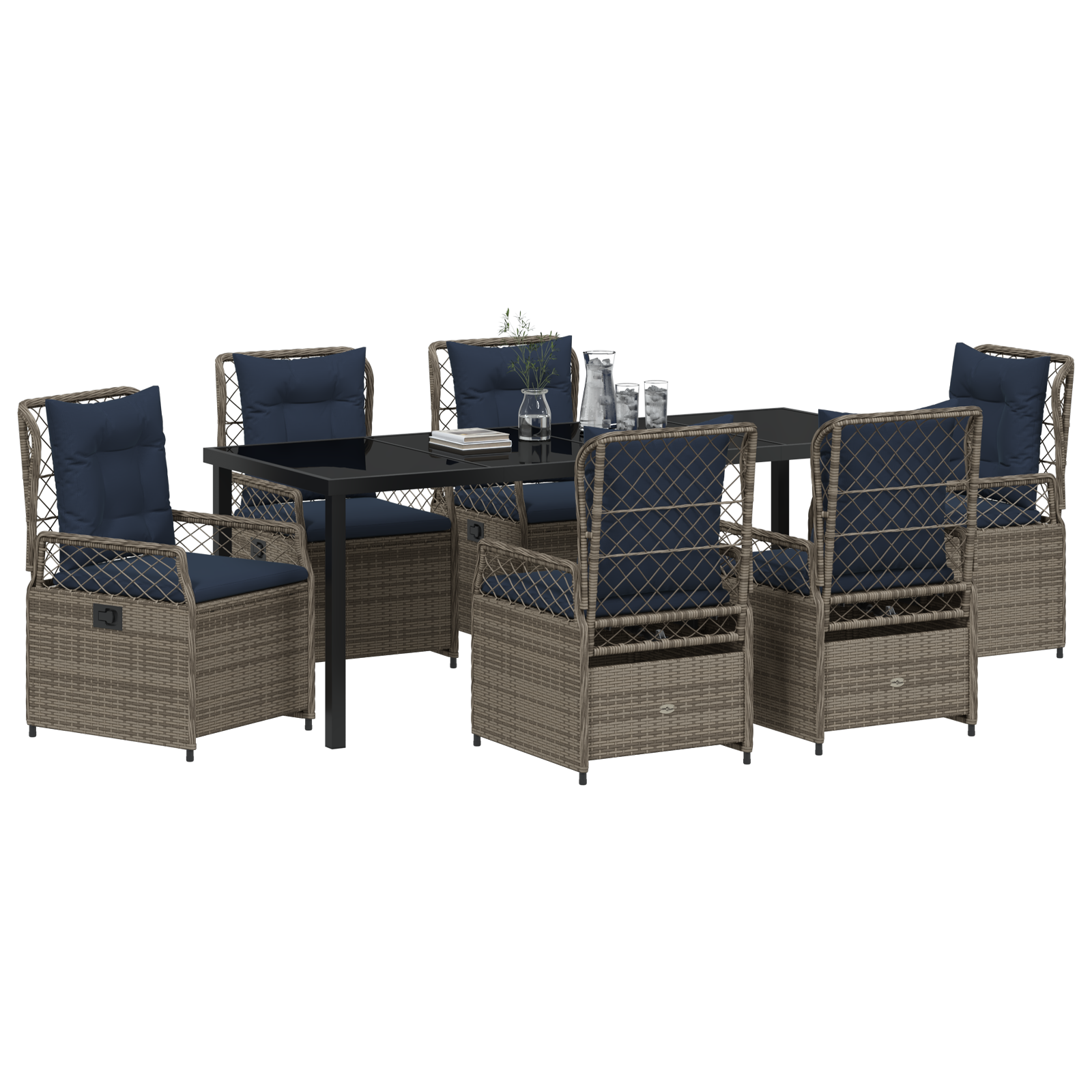 vidaXL 7-delige Tuinset Grijs Poly Rattan