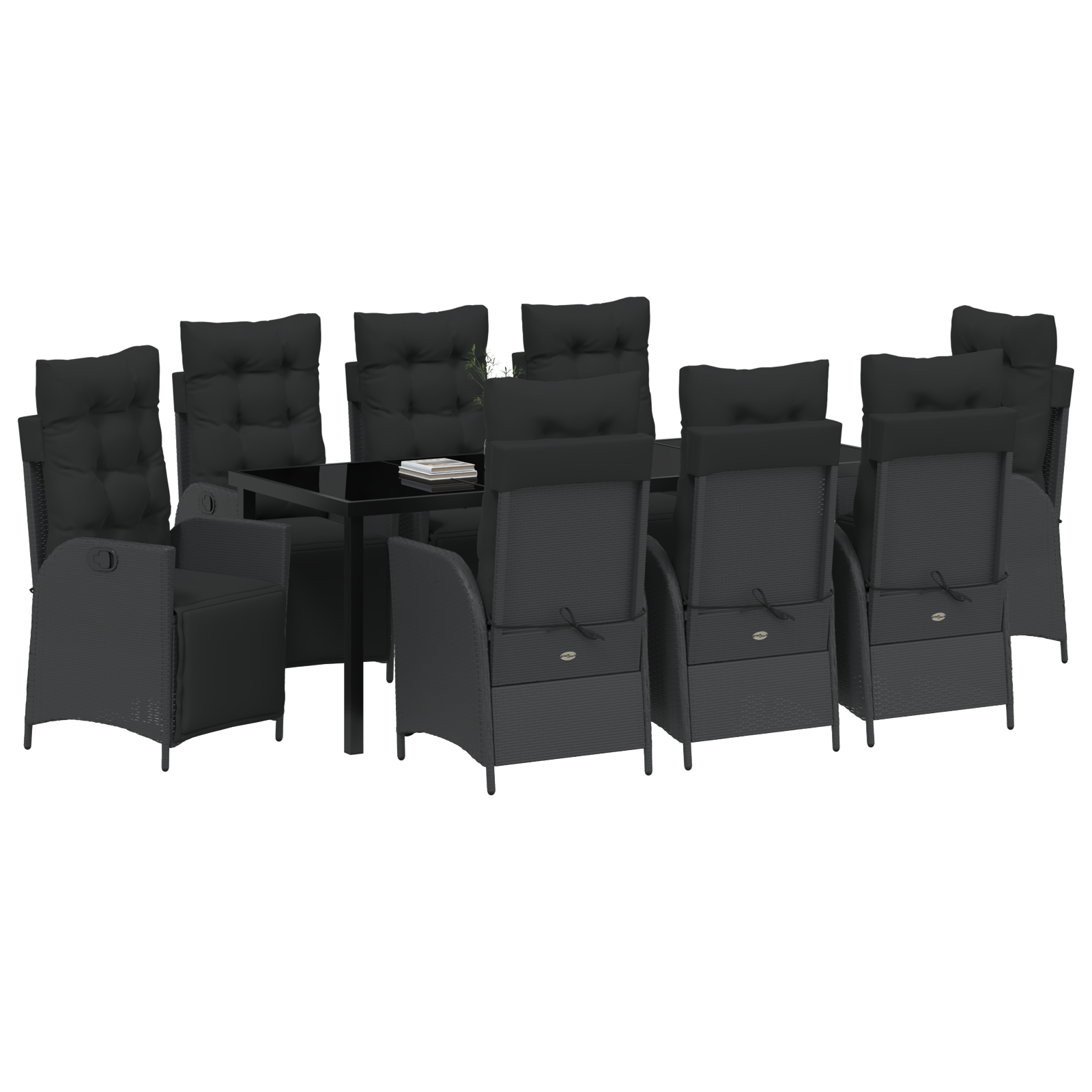 vidaXL 9-delige Tuin Eettafel Set Zwart Poly Rattan
