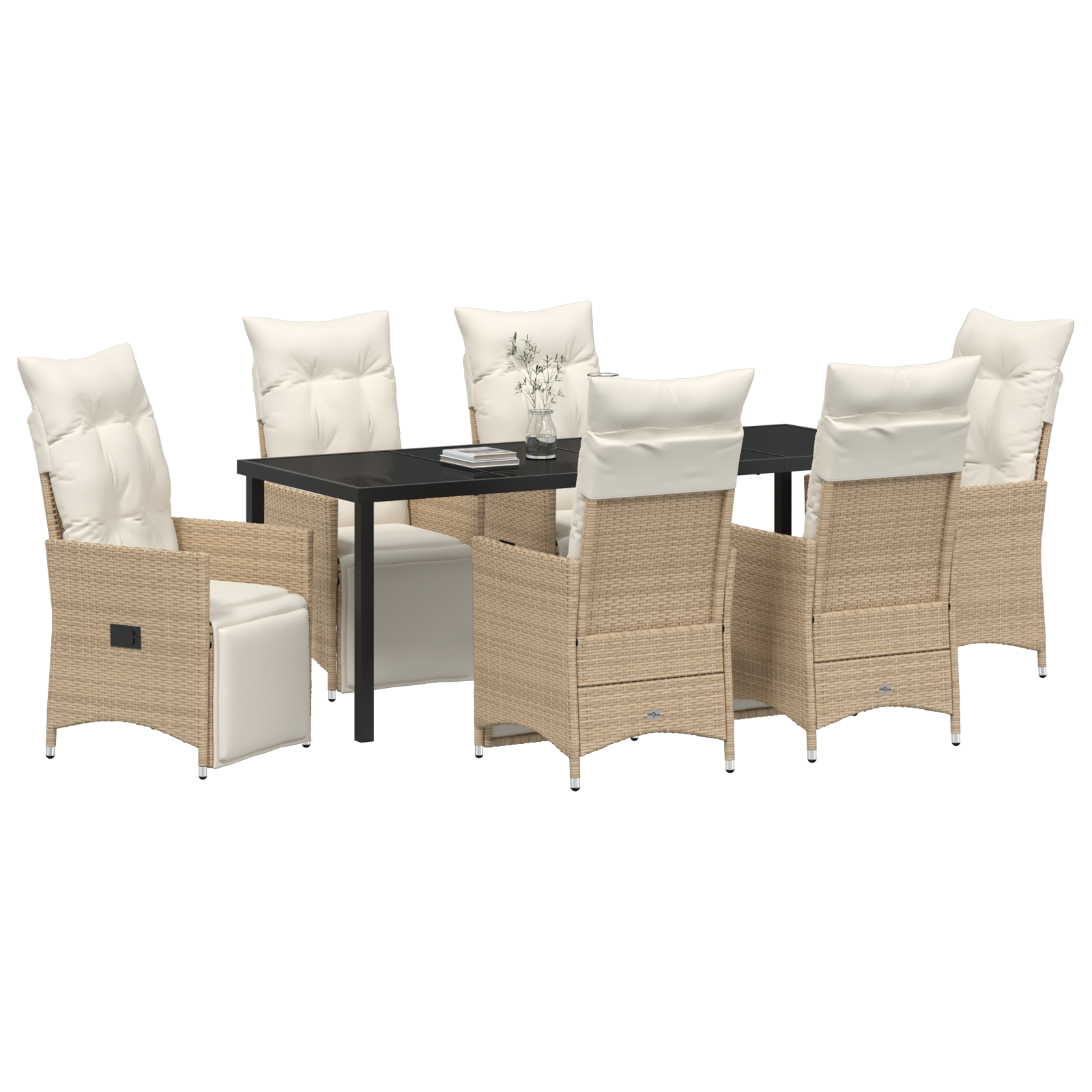vidaXL 7-delige tuinset met kussens in beige poly rattan