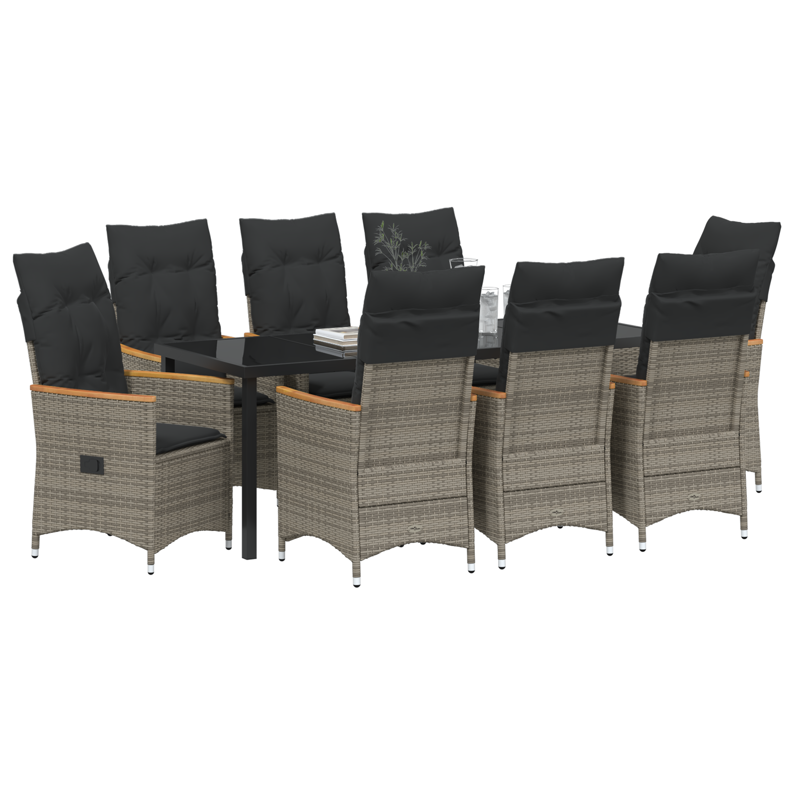 vidaXL 9-delige tuinset met kussens grijs poly rattan