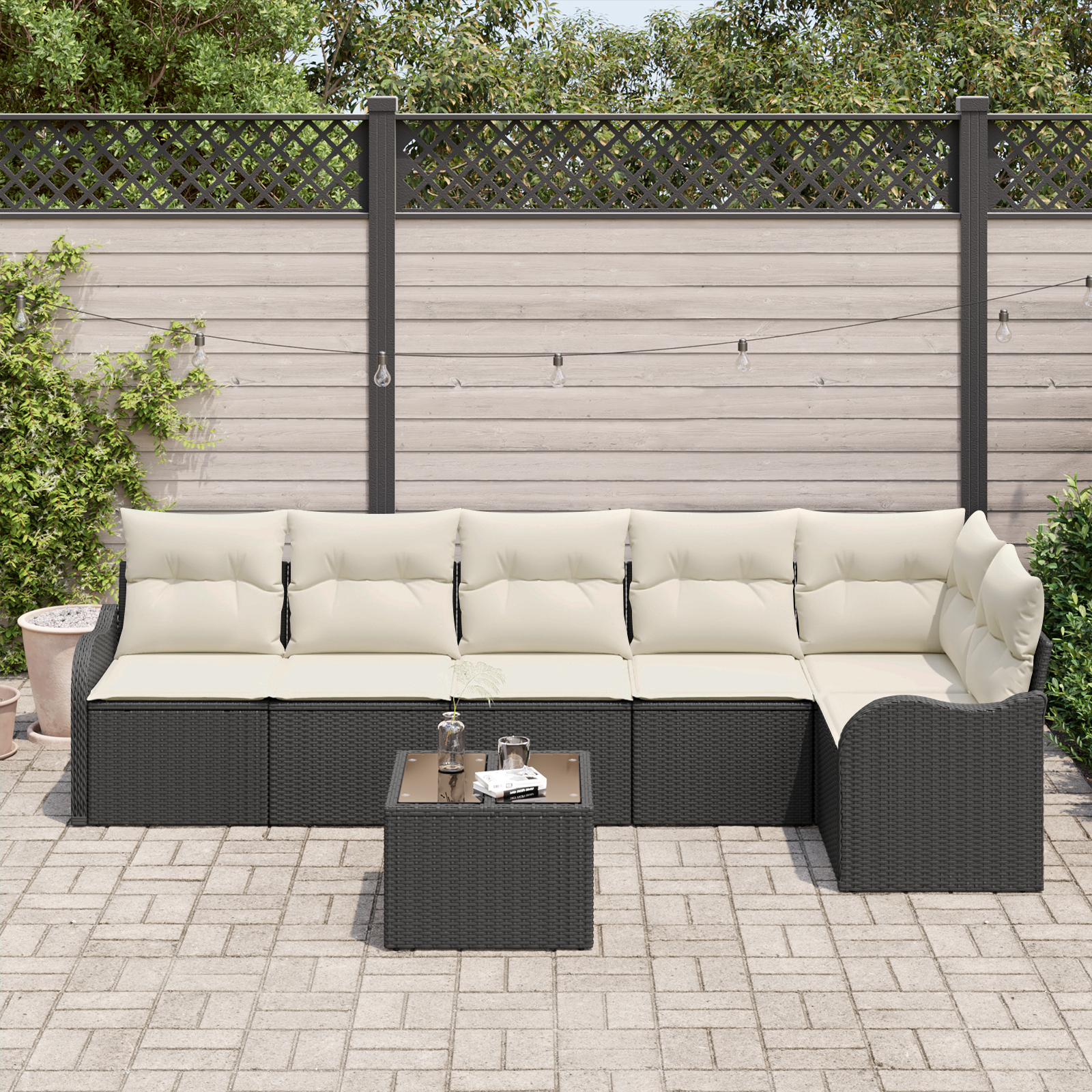 vidaXL 6-delige Tuinbankenset met kussens poly rattan bruin