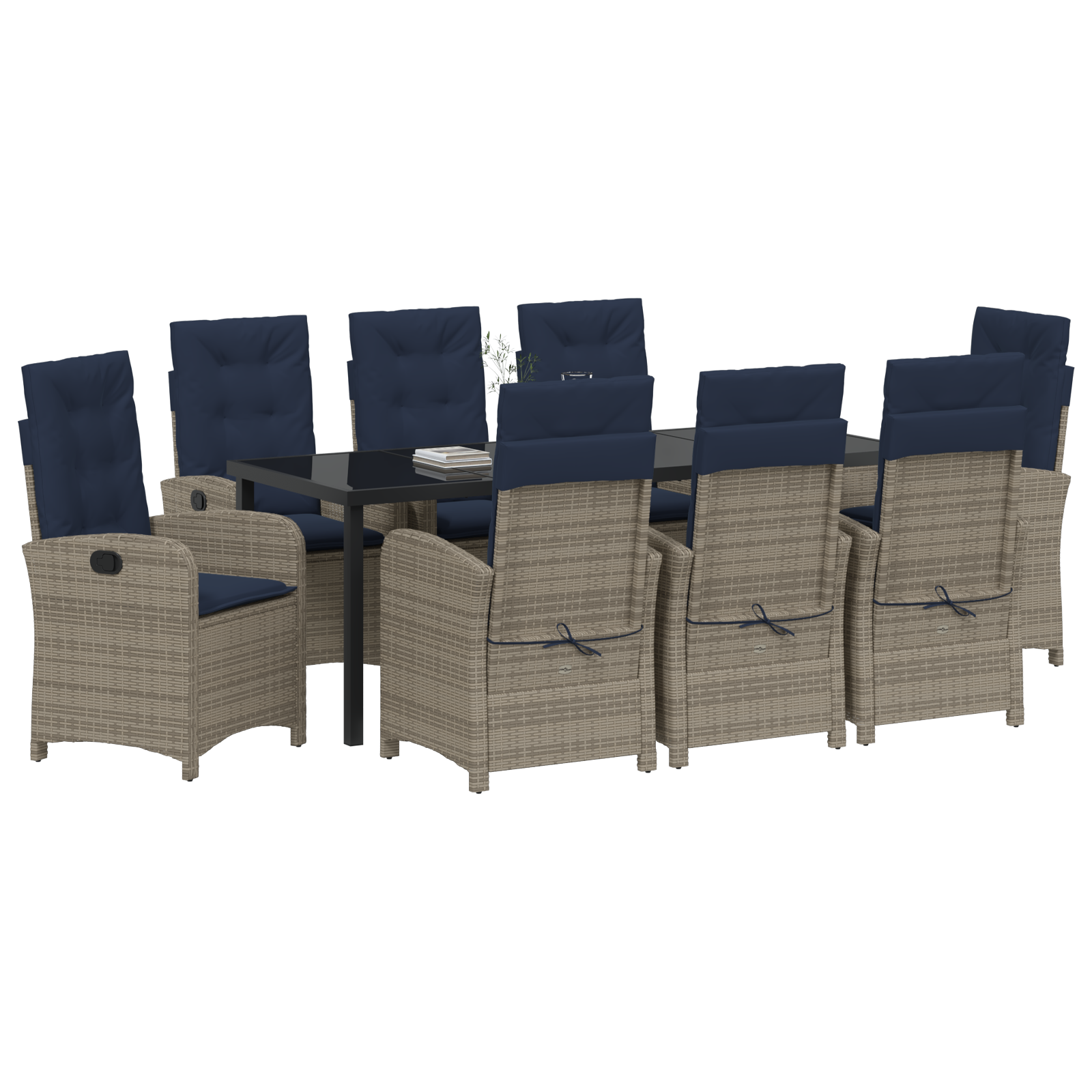 vidaXL 9-delige tuinset met kussens in het grijs van poly rattan