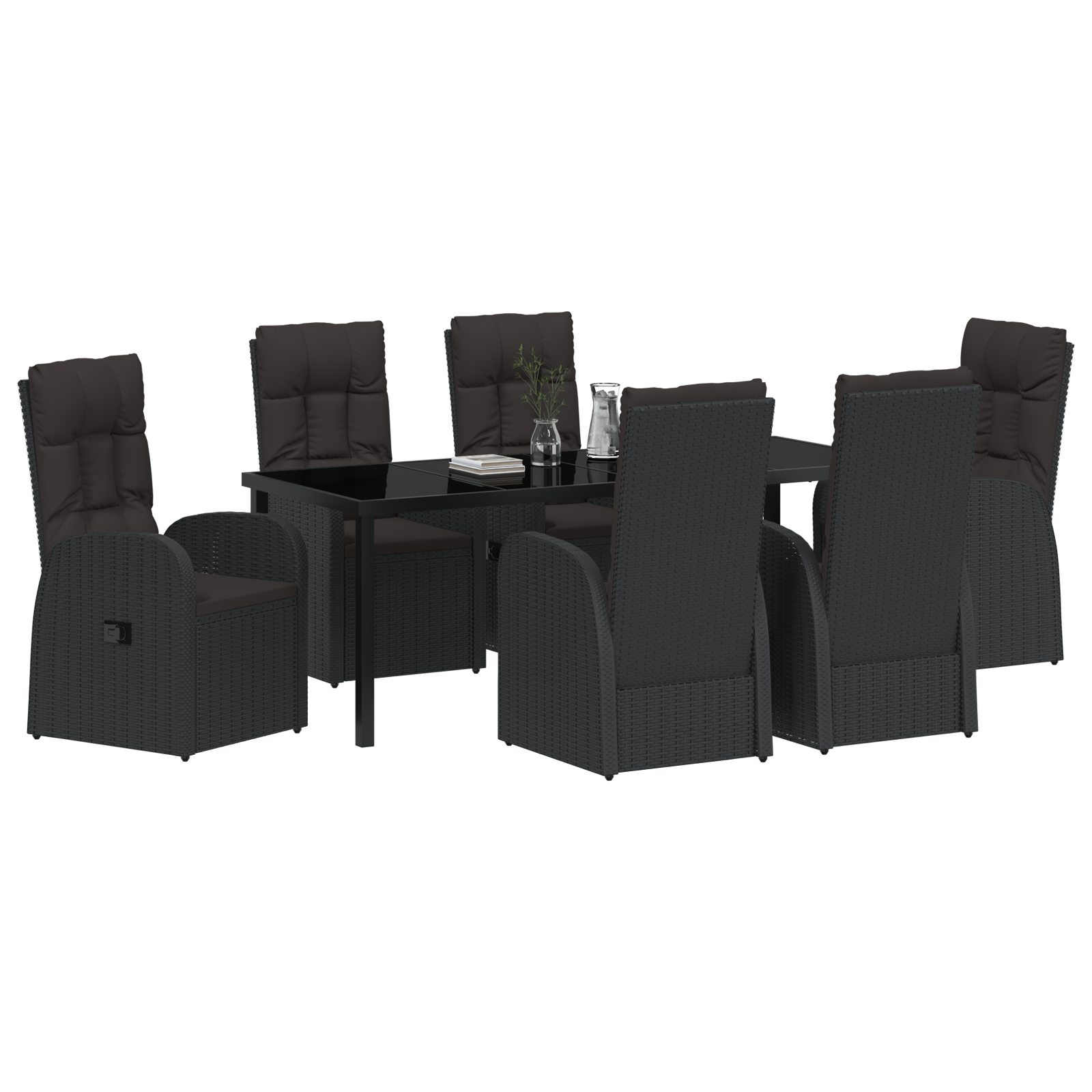 vidaXL 7-delige tuinset met kussens zwart poly rattan