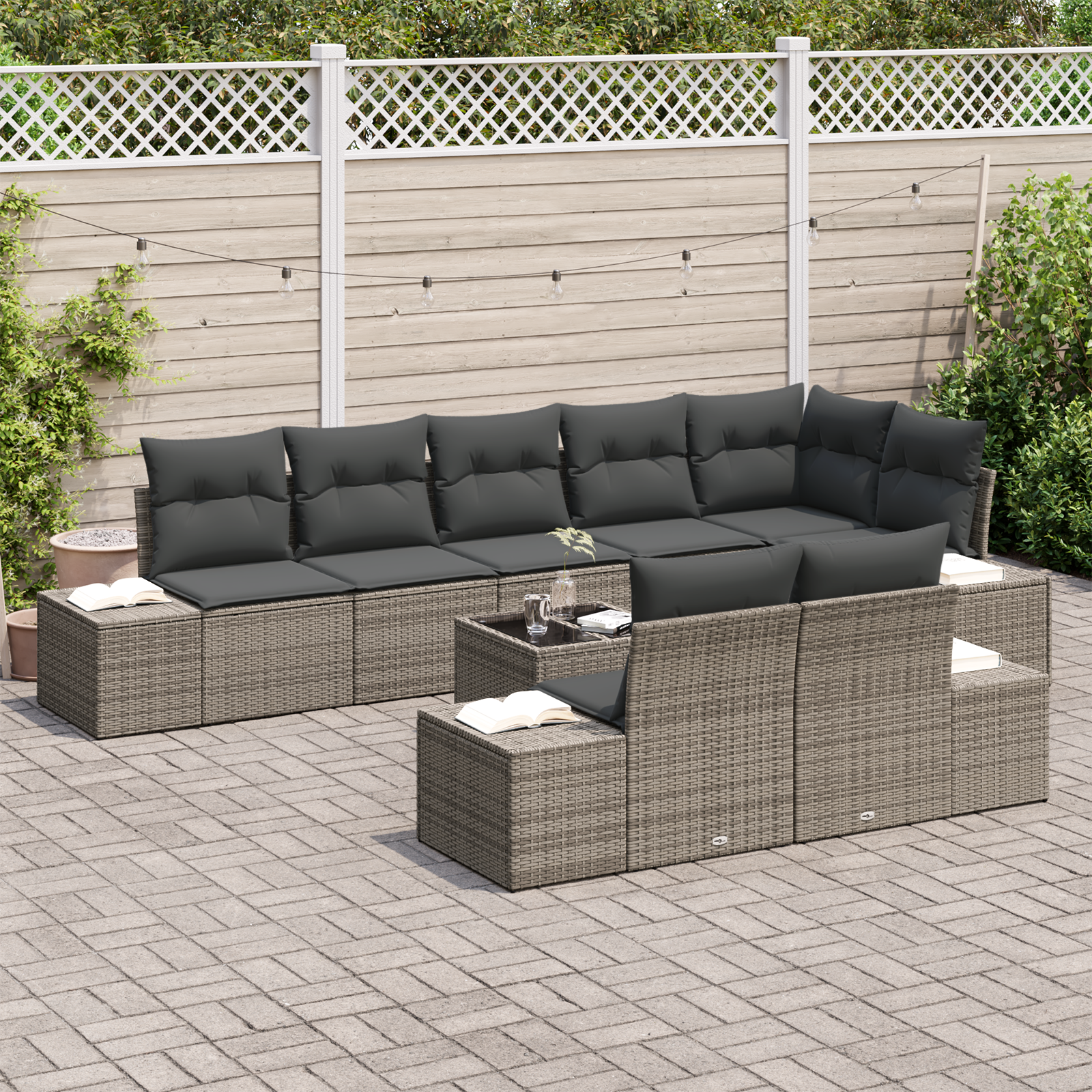vidaXL 8-delige Tuinbankenset met kussens poly rattan zwart