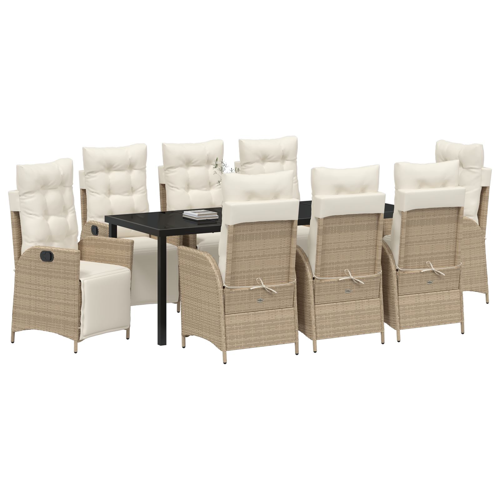vidaXL 9-delige tuintafelset Beige Poly Rattan