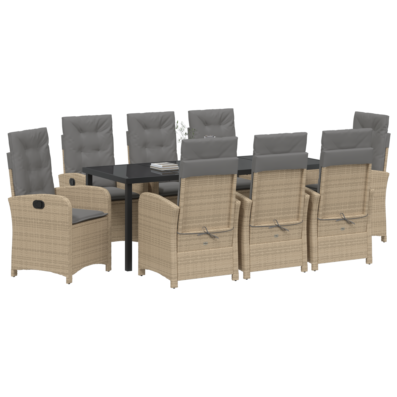 vidaXL 9-delige tuin eetset met beige kussens van poly rattan