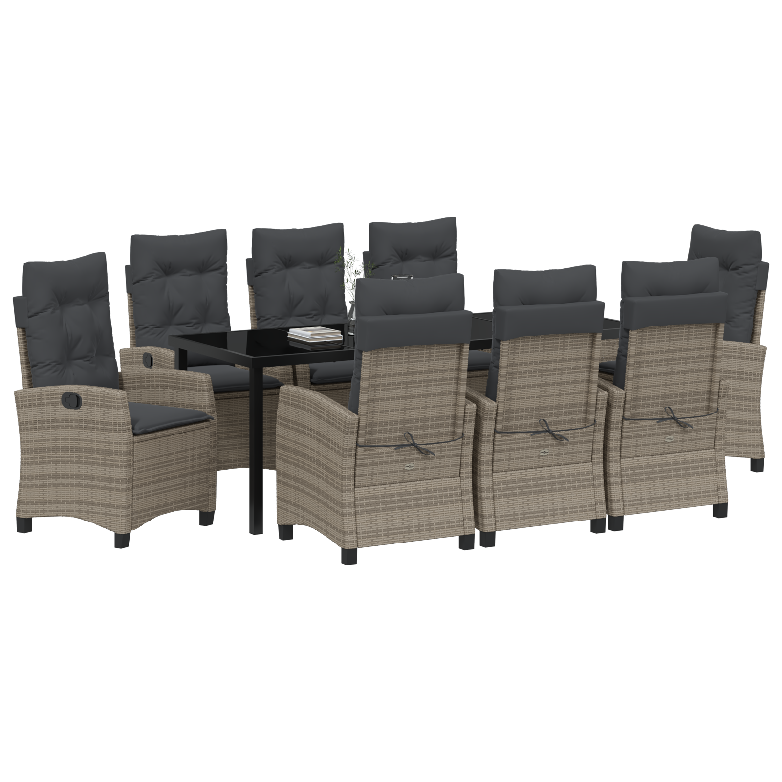 vidaXL 9 Persoons Tuin Eetset met Kussens - Grijs Poly Rattan