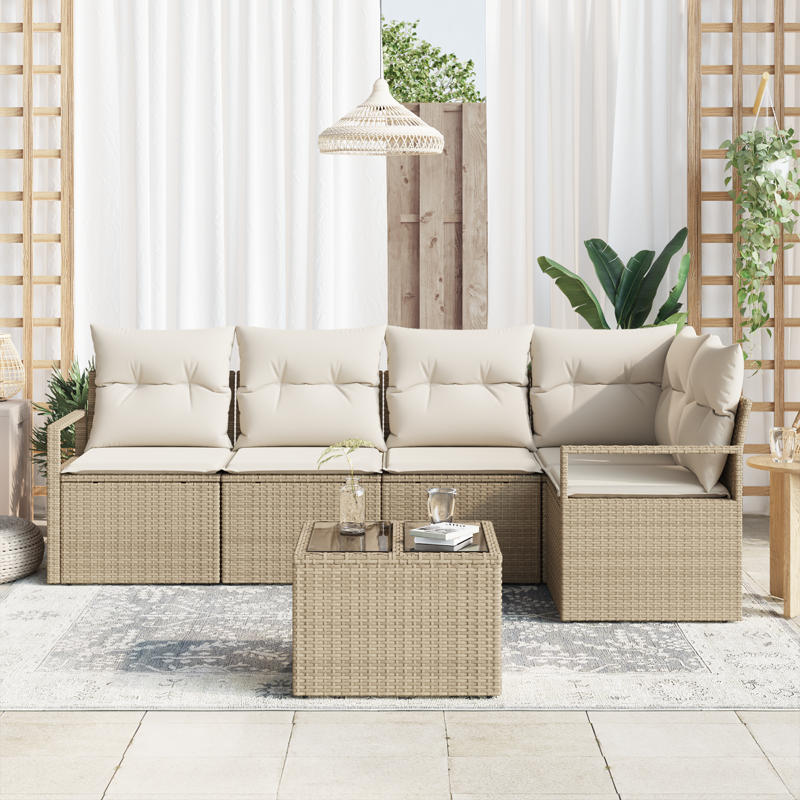 vidaXL 6-delige tuinset met kussens bruin poly rattan