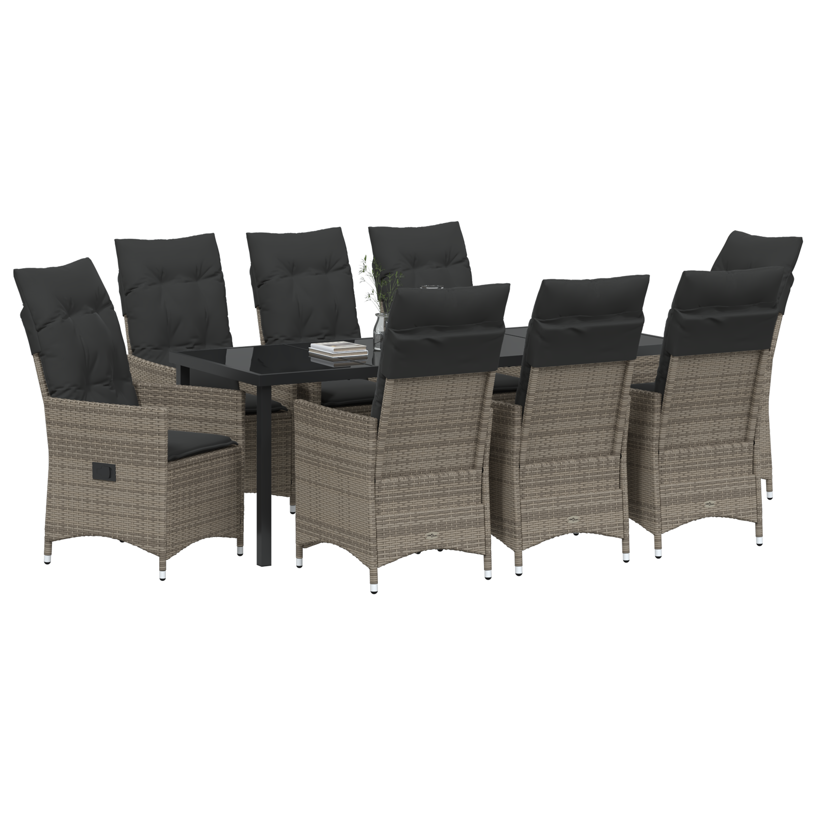 vidaXL 9-delige tuin eetset met kussens grijs poly rattan