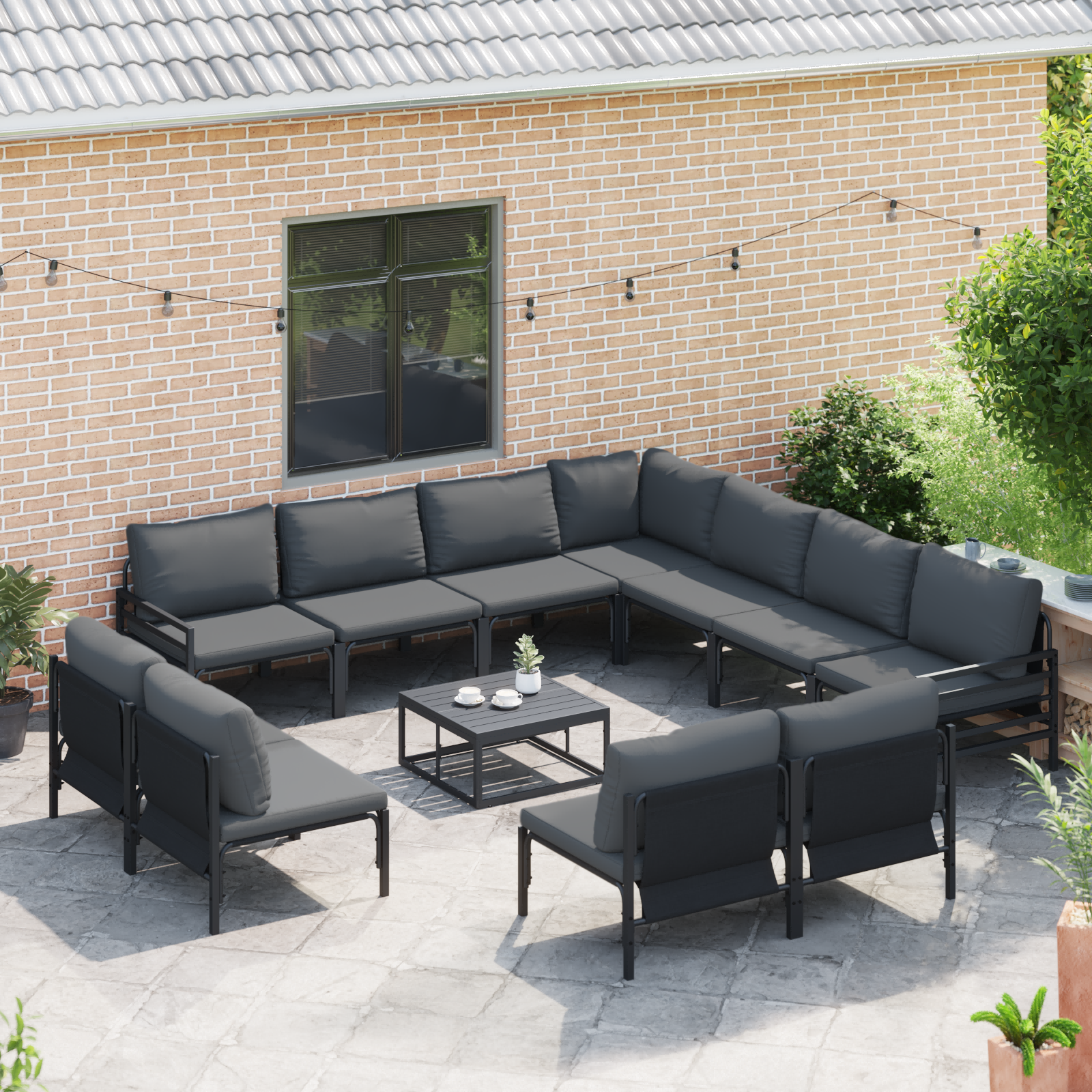 vidaXL Tuin Sofa Set 12 pcs Antraciet Staal