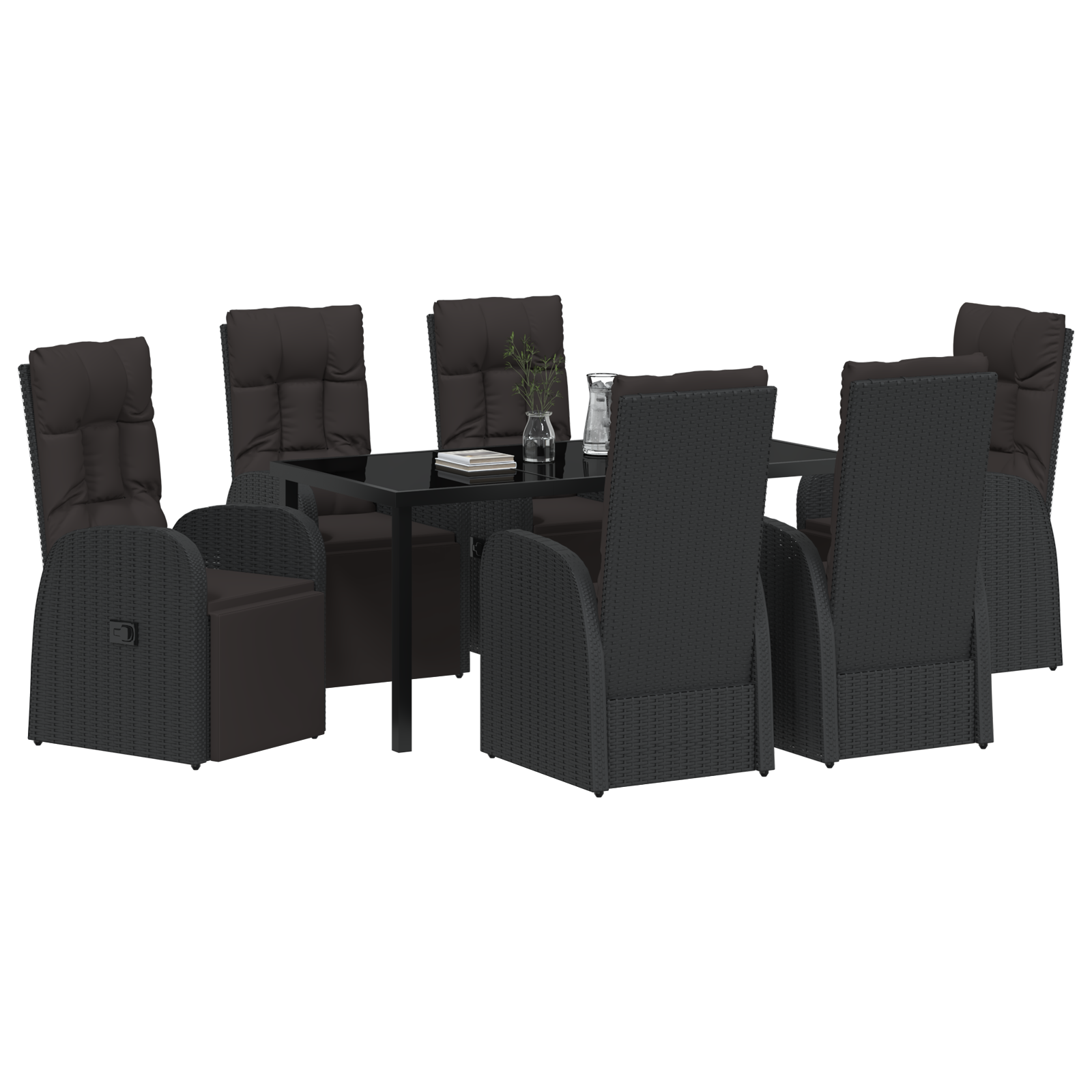 vidaXL 7-delige tuintafelset met kussens zwart poly rattan