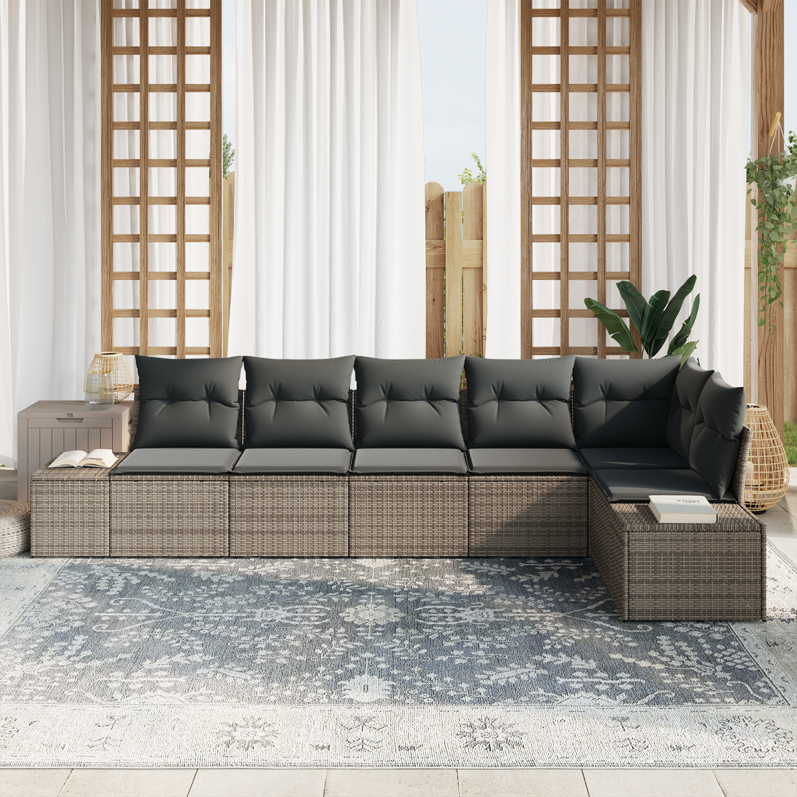 vidaXL 6-delige tuinset met kussens - grijs poly rattan