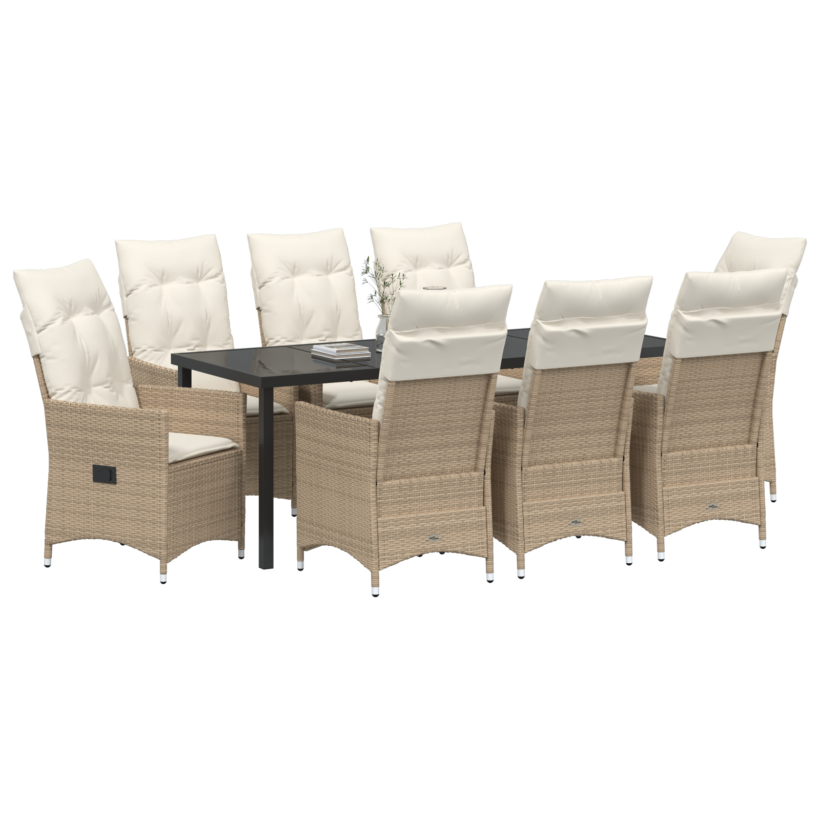 vidaXL 9-delige tuinset met kussens in beige poly rattan