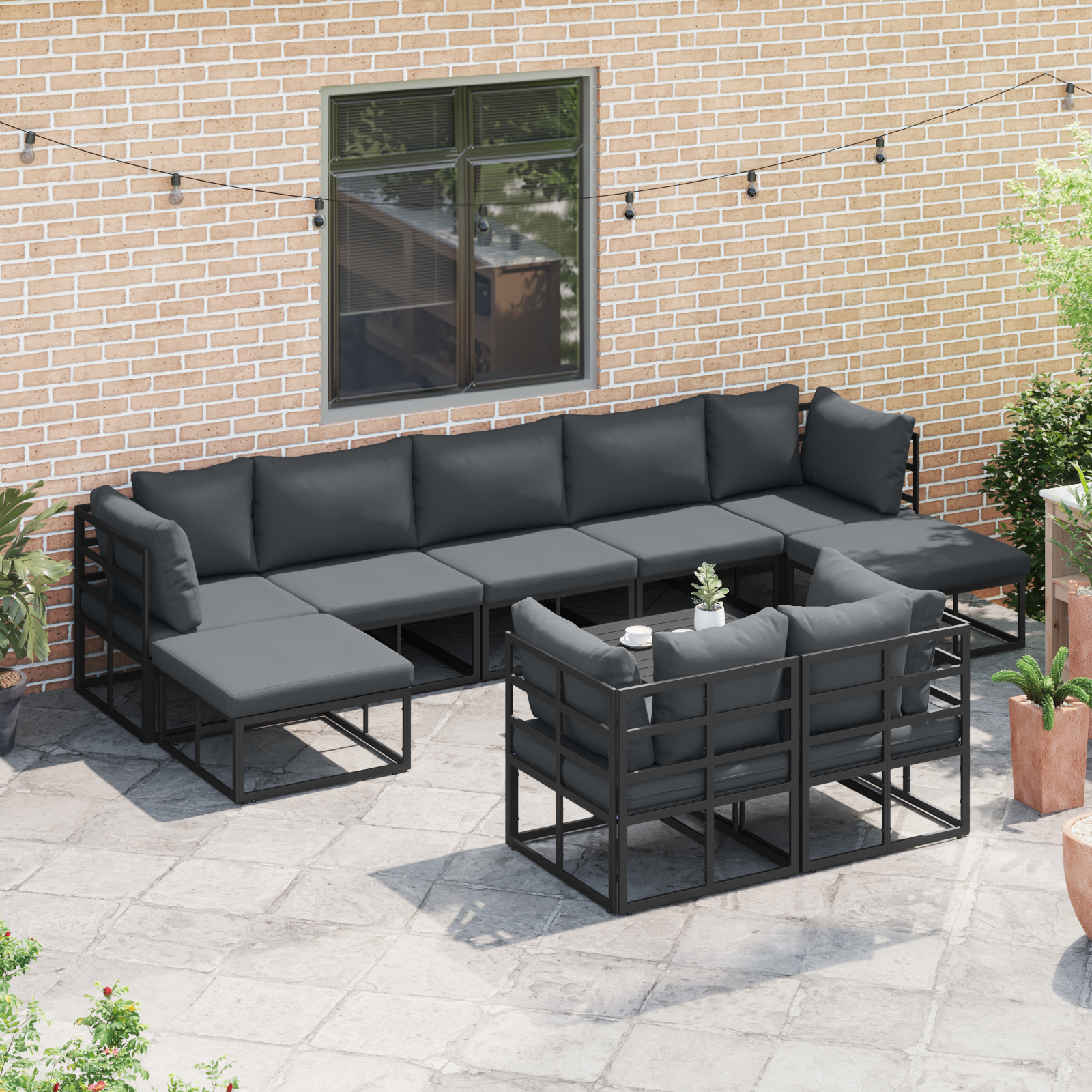 vidaXL Tuin Sofa Set 9 pcs Zwart 353 x 141.5 x 71 cm Aluminium