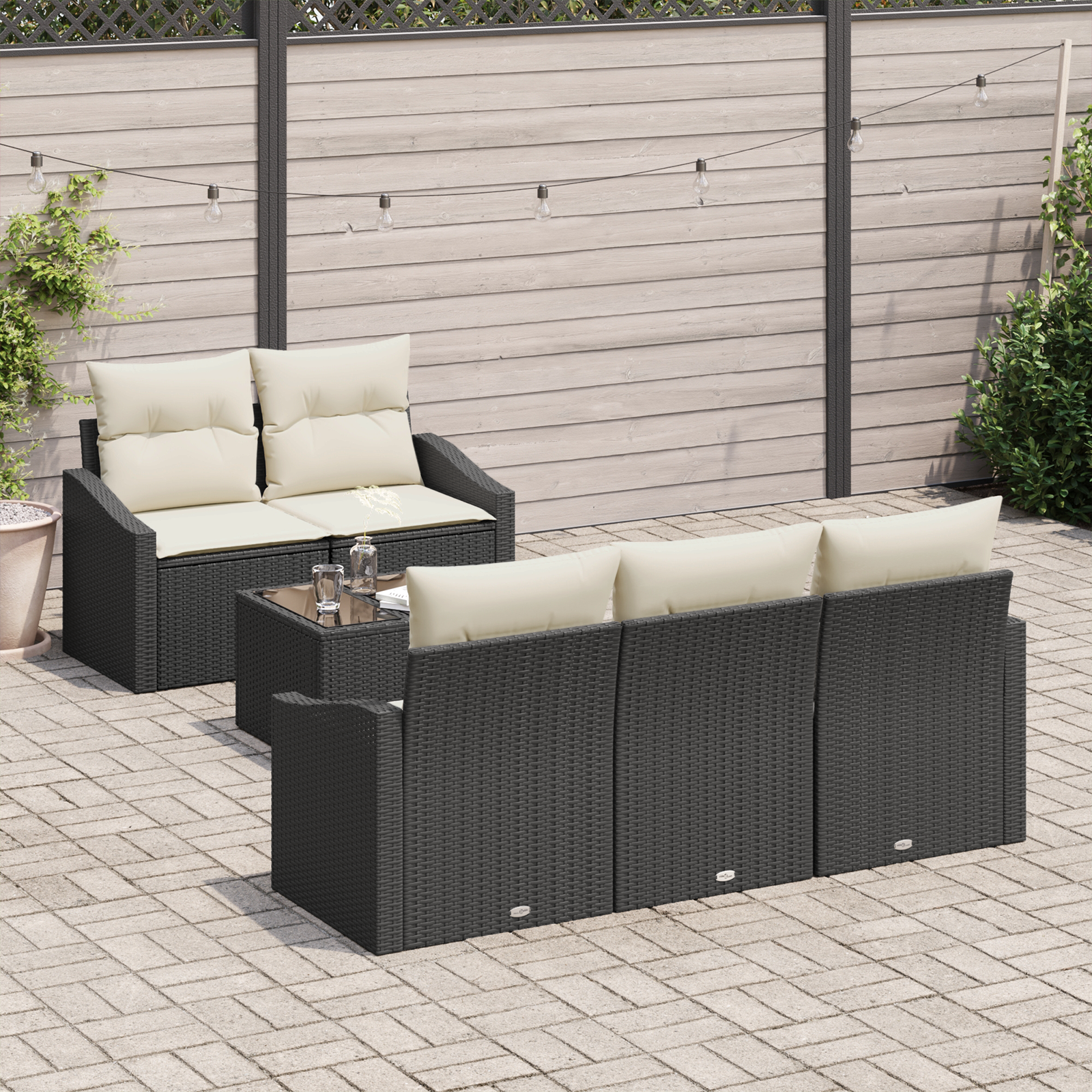 vidaXL 6-delig tuinset met kussens Zwart Poly Rattan