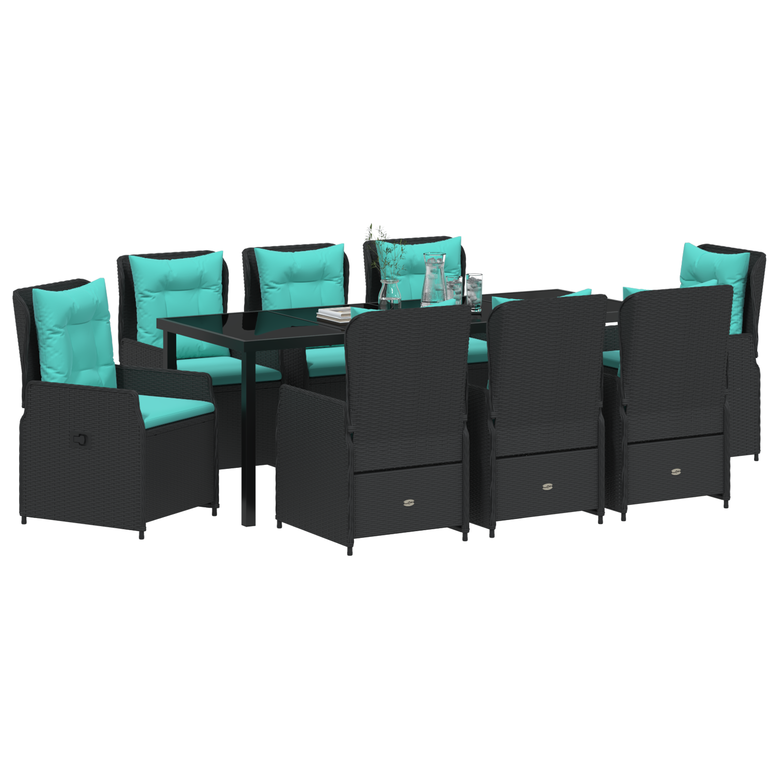 vidaXL 9-delige Tuin Eetset Zwart Poly Rattan