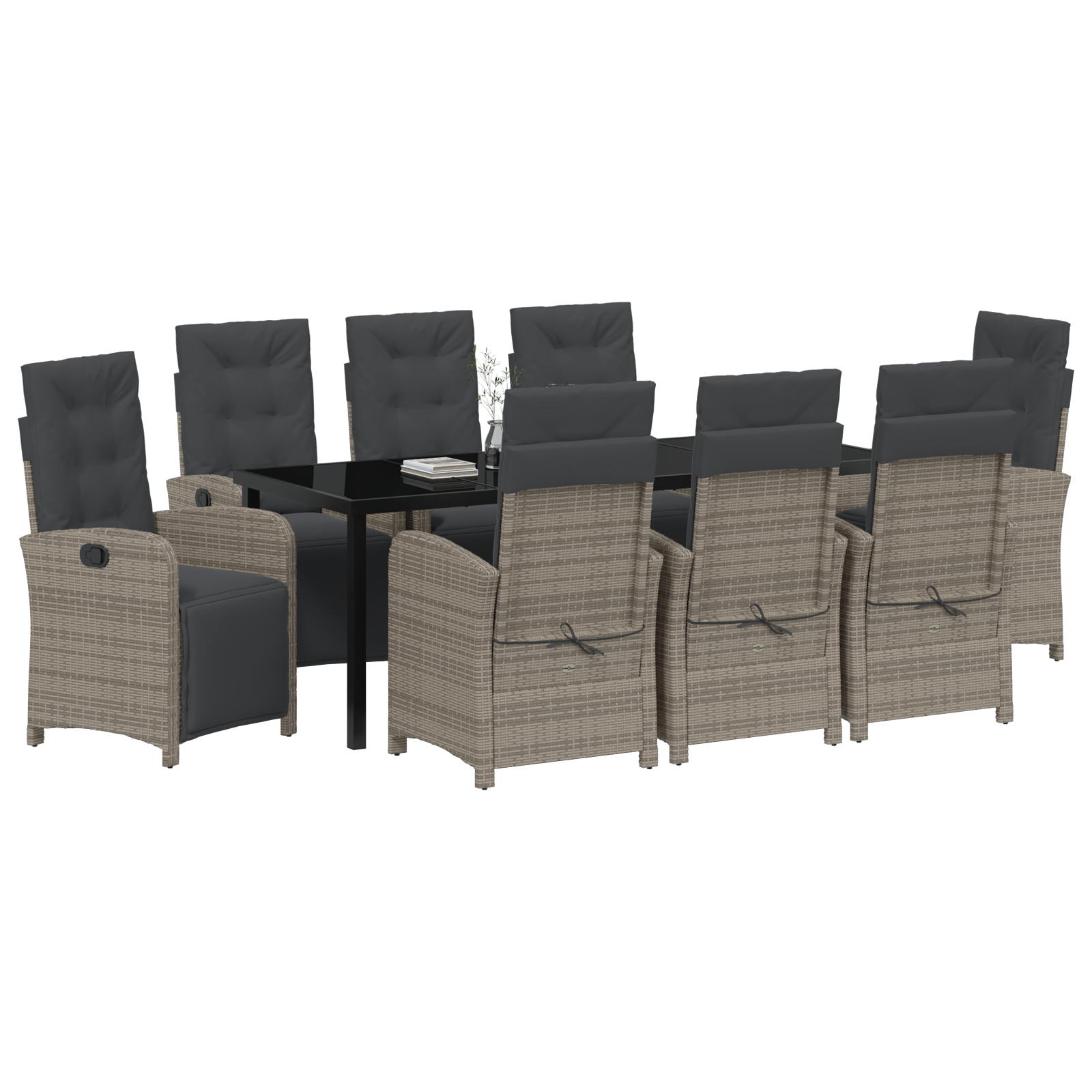 vidaXL 9-delige tuinset met kussens in grijs poly rattan