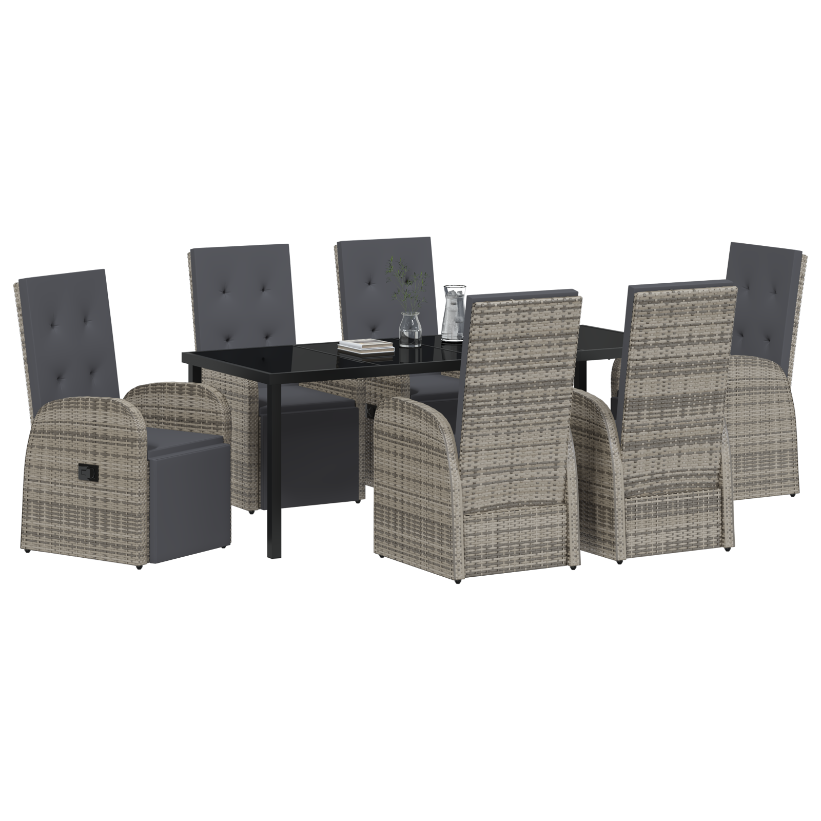 vidaXL 7-delige tuinset met kussens grijs poly rattan