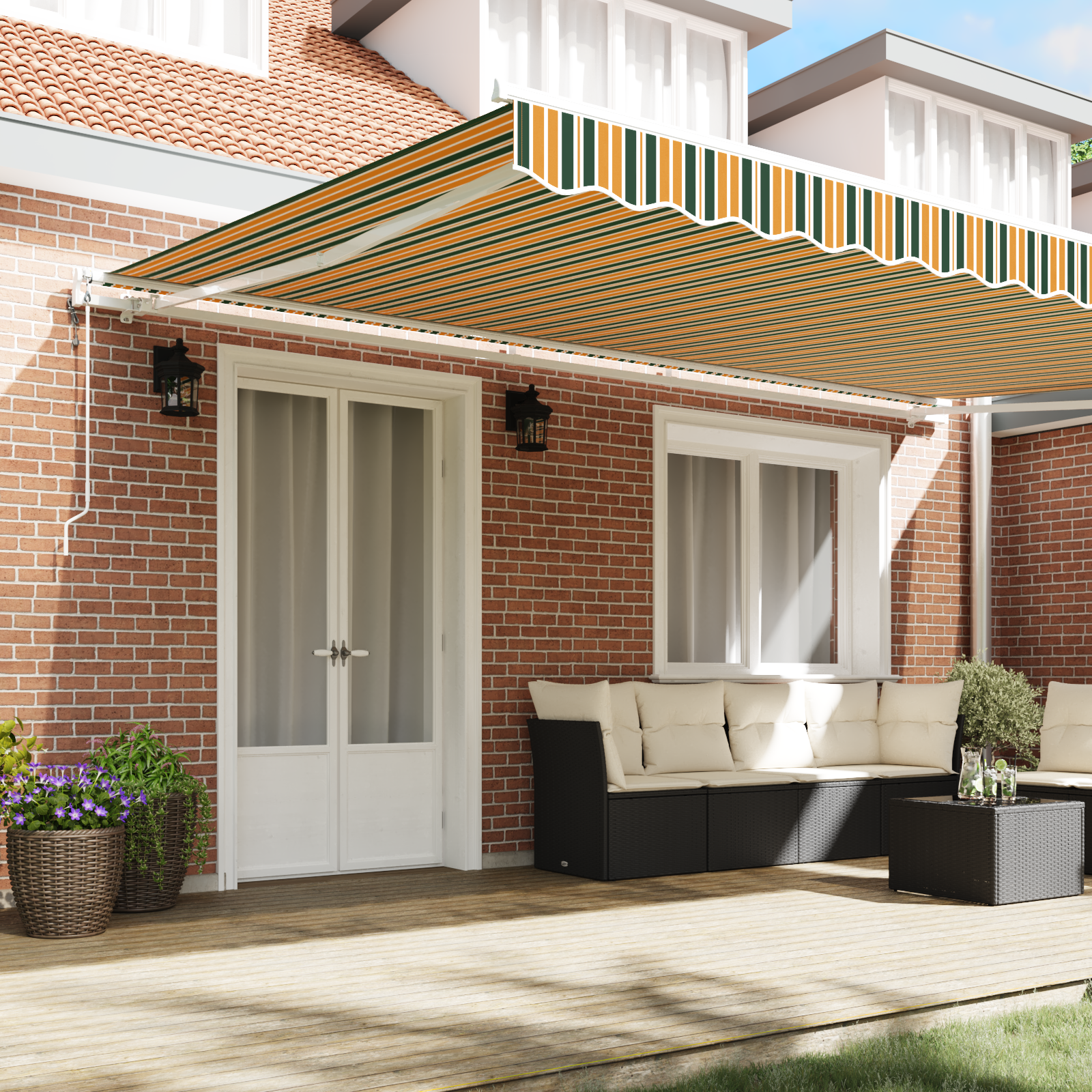 vidaXL Luifel automatisch uitschuifbaar 500x350 cm groen en geel