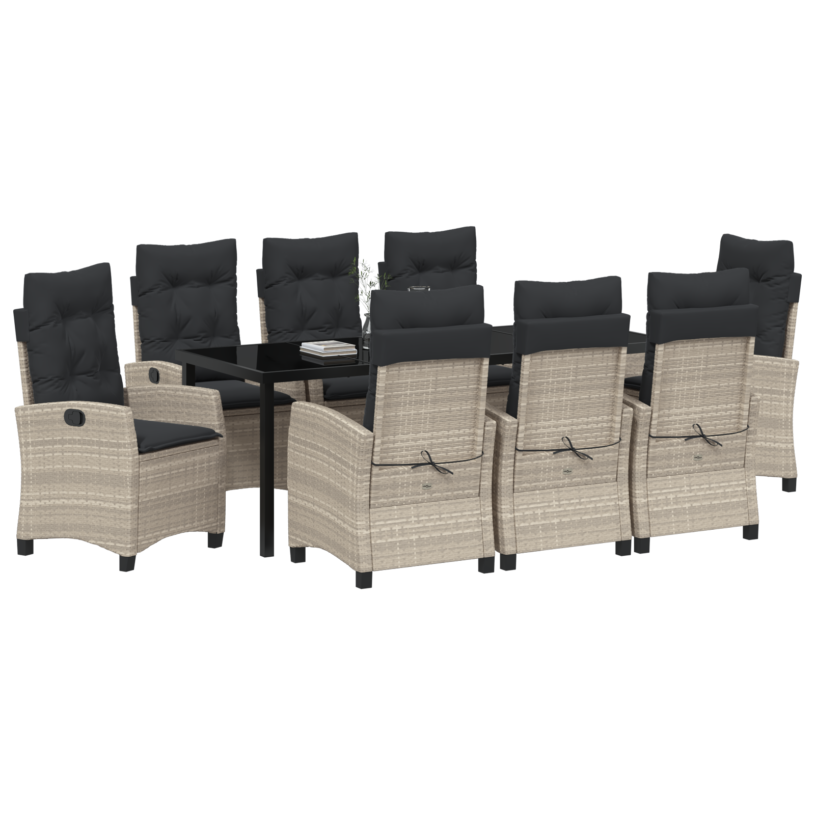 vidaXL 9-delige tuinset met kussens in lichtgrijs poly rattan