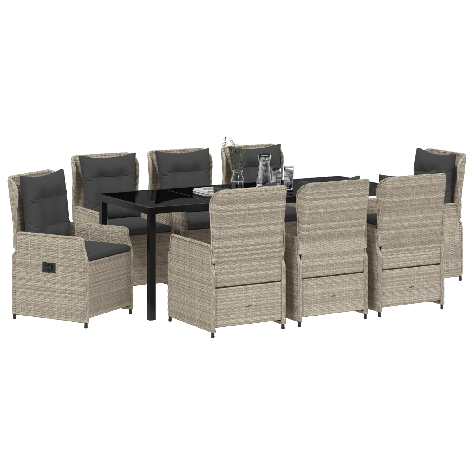 vidaXL 9-delige tuinset lichtgrijs poly rattan