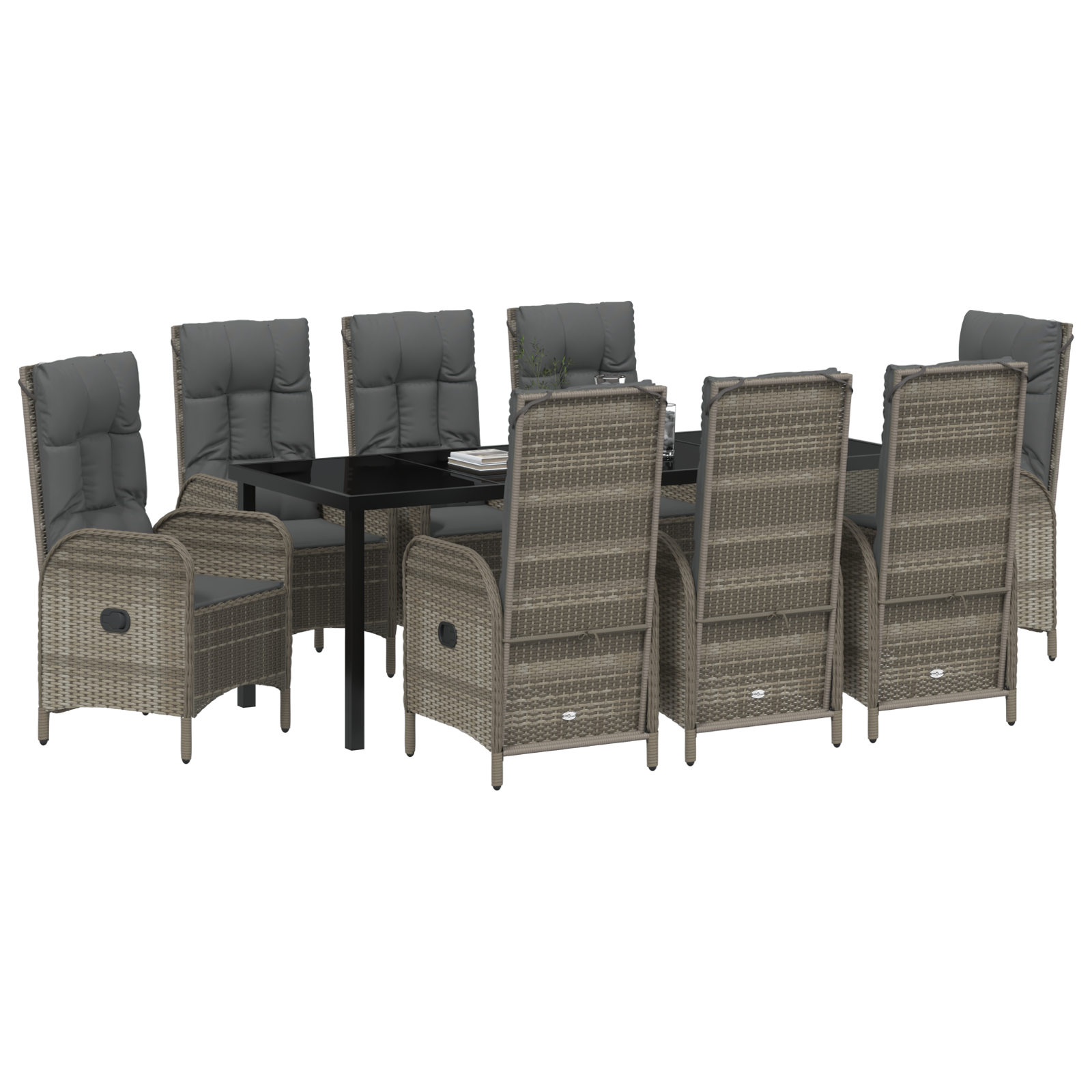 vidaXL 9-delige Eetset voor Buiten Grijs Poly Rattan