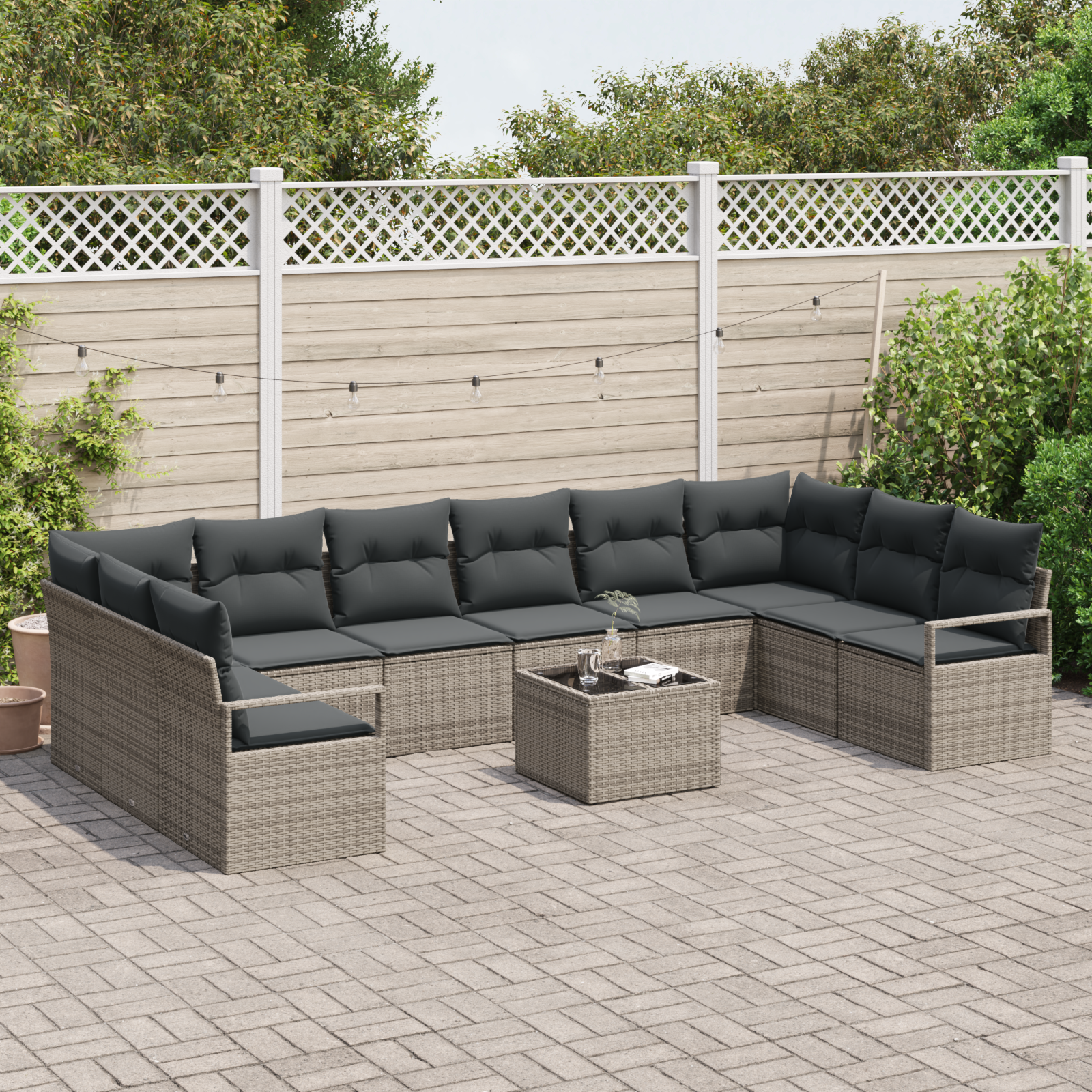 vidaXL 10-delige tuinset met kussens zwart poly rattan