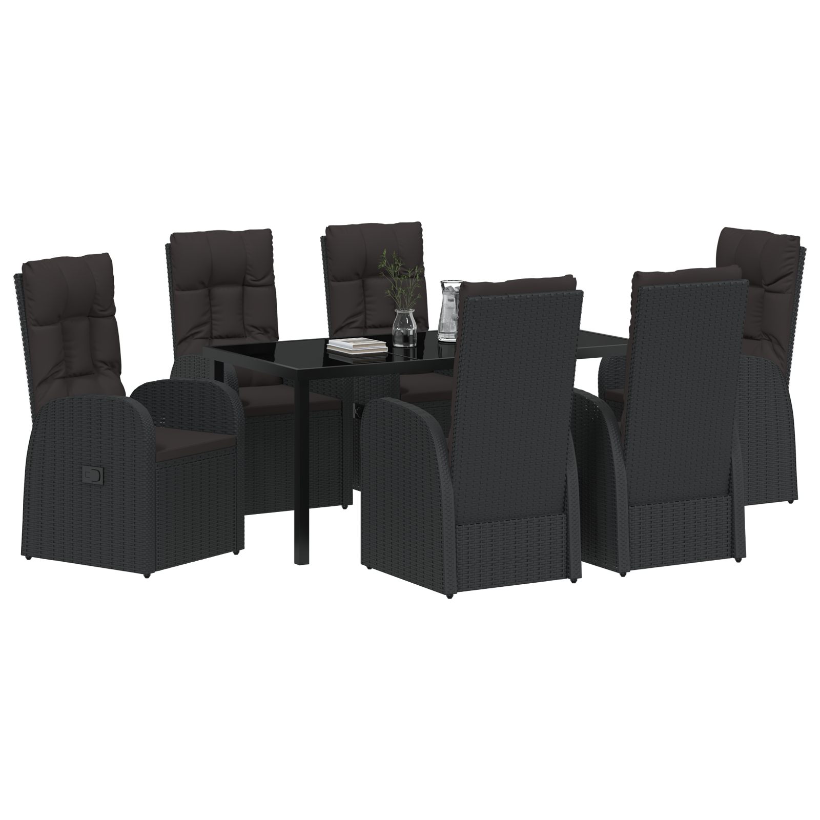vidaXL 7-delige tuinset met kussens - Zwart poly rattan