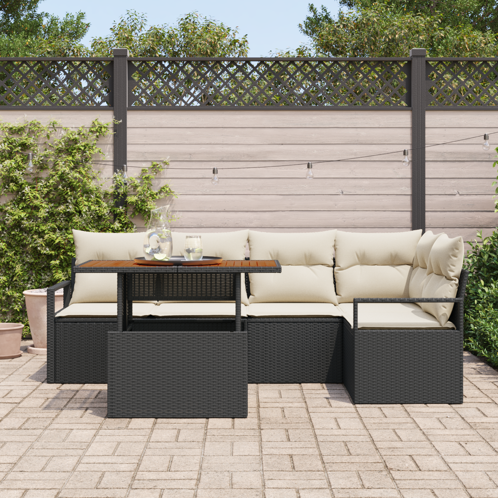 vidaXL 6-delige tuinset met kussens zwart poly rattan acacia