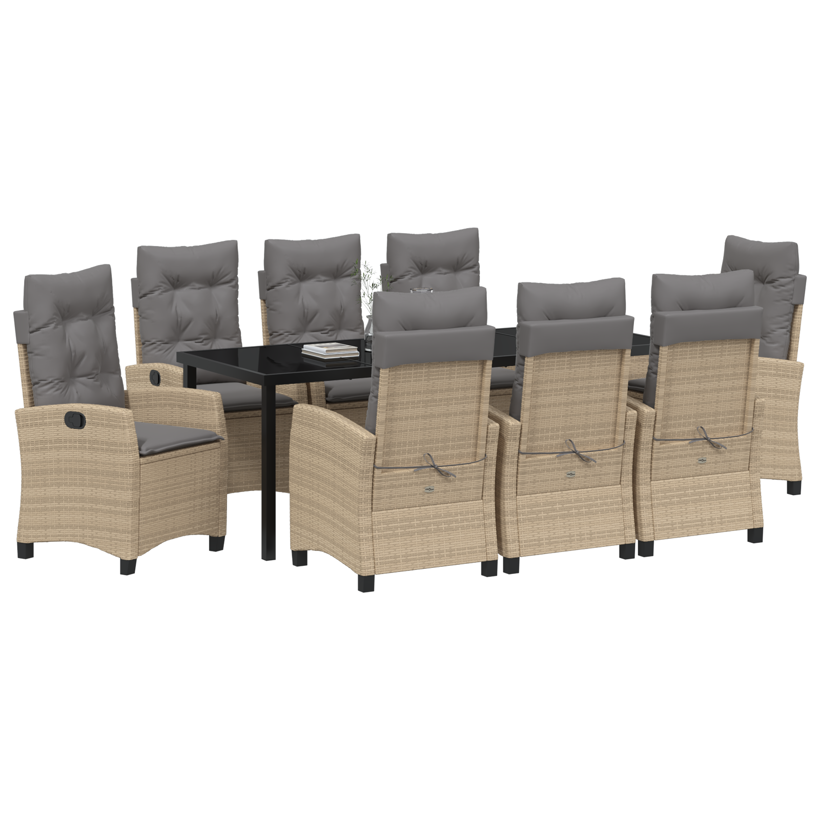 vidaXL 9-delige Tuin Eetset met Kussens - Beige Poly Rattan
