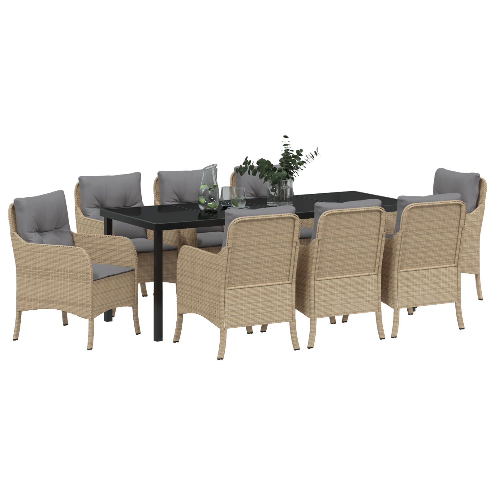 vidaXL 9-delige tuinset met kussens in beige poly rattan