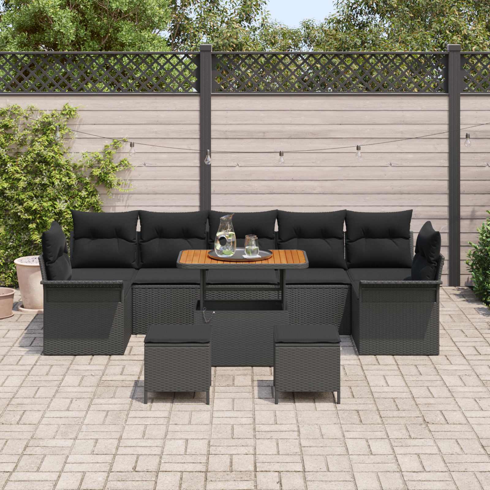 vidaXL 10-delige Tuinbankenset Met kussens poly rattan acacia zwart