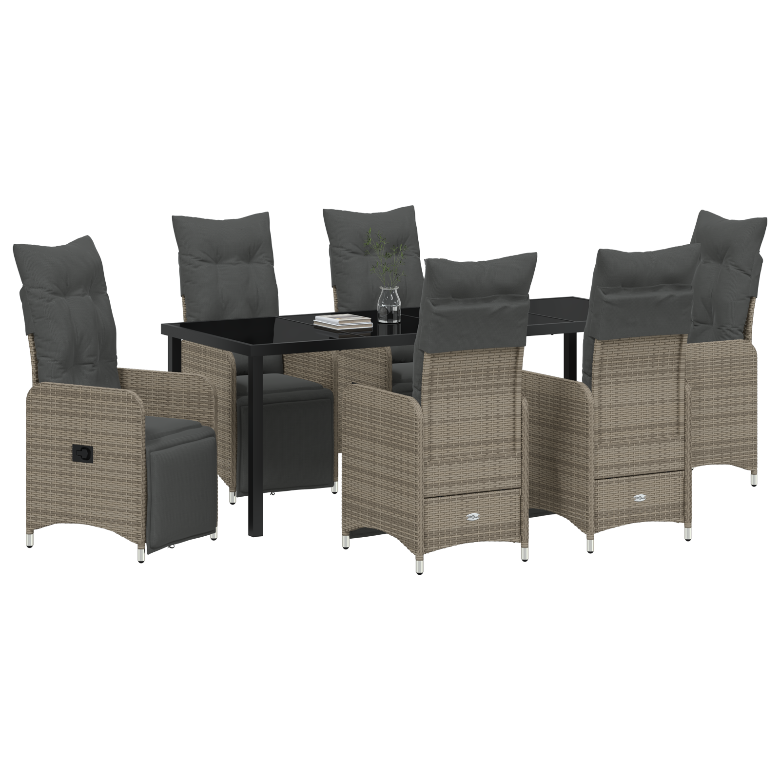 vidaXL 7-delige eetset voor in de tuin met kussens in grijs poly rattan
