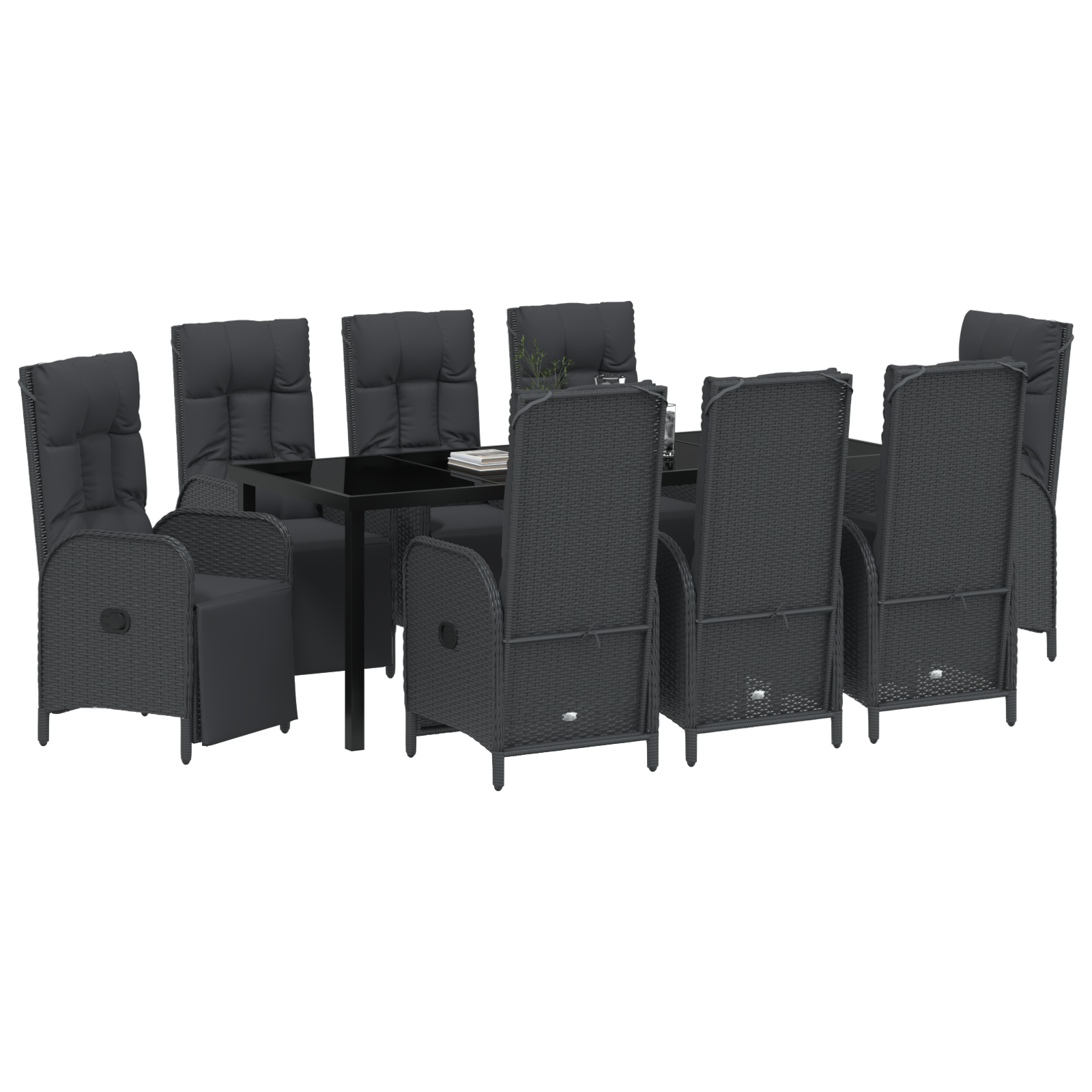 vidaXL 9-delige Tuinset met Kussens Zwart Poly Rattan