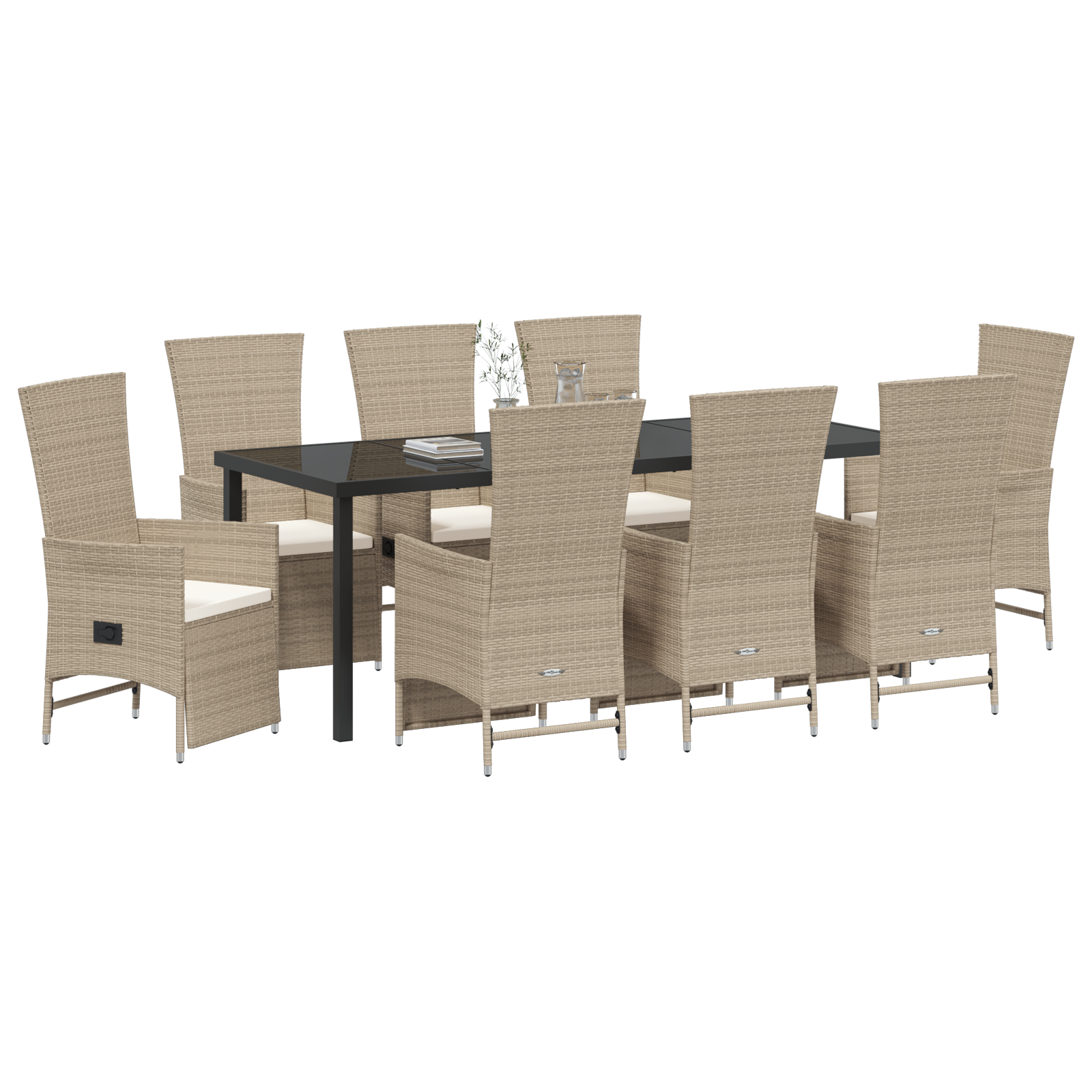 vidaXL 9-delige tuinset met kussens in beige poly rattan