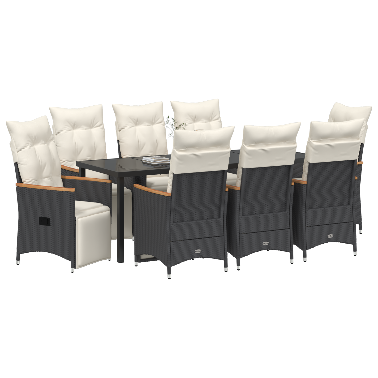 vidaXL 9-delige tuinset met eettafel en kussens - zwart poly rattan