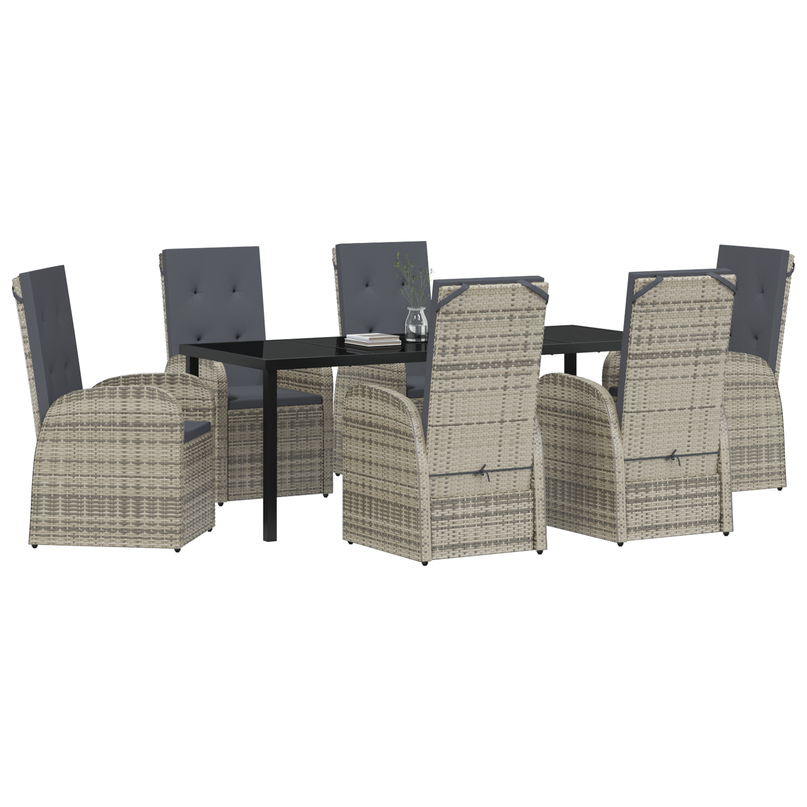 vidaXL 7-delige tuinset met kussens in grijs poly rattan