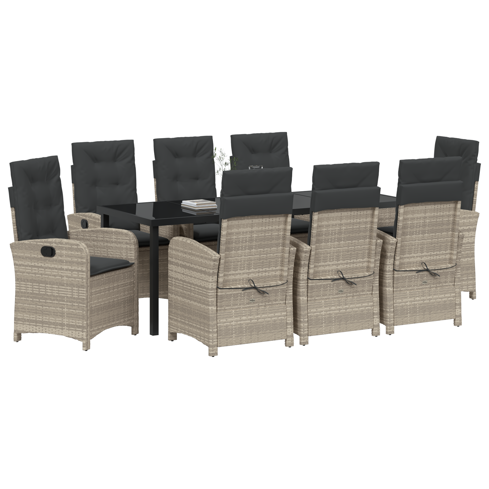 vidaXL 9-delige tuinset met kussens in lichtgrijs poly rattan