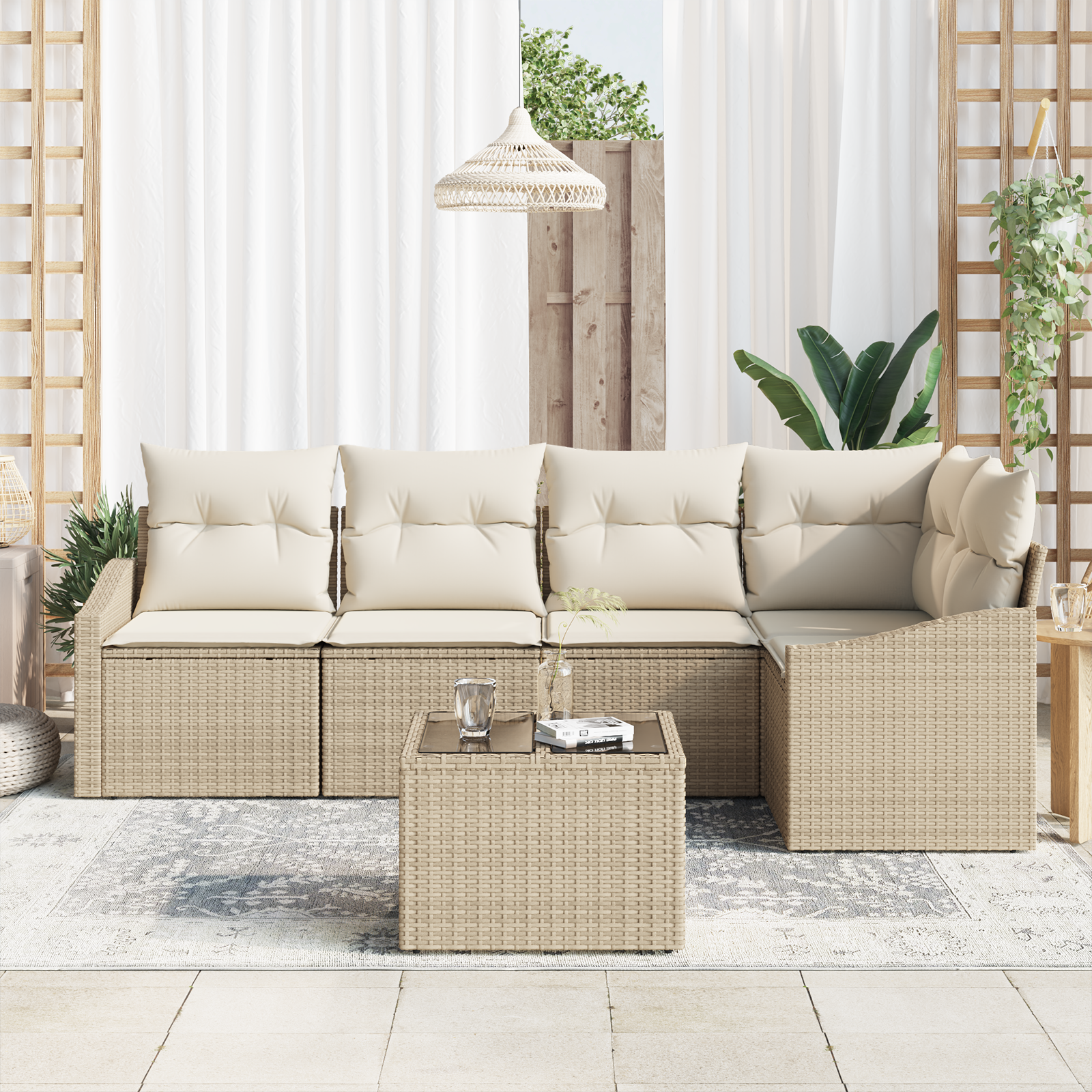 vidaXL 6-delige Tuinbankenset met kussens poly rattan bruin