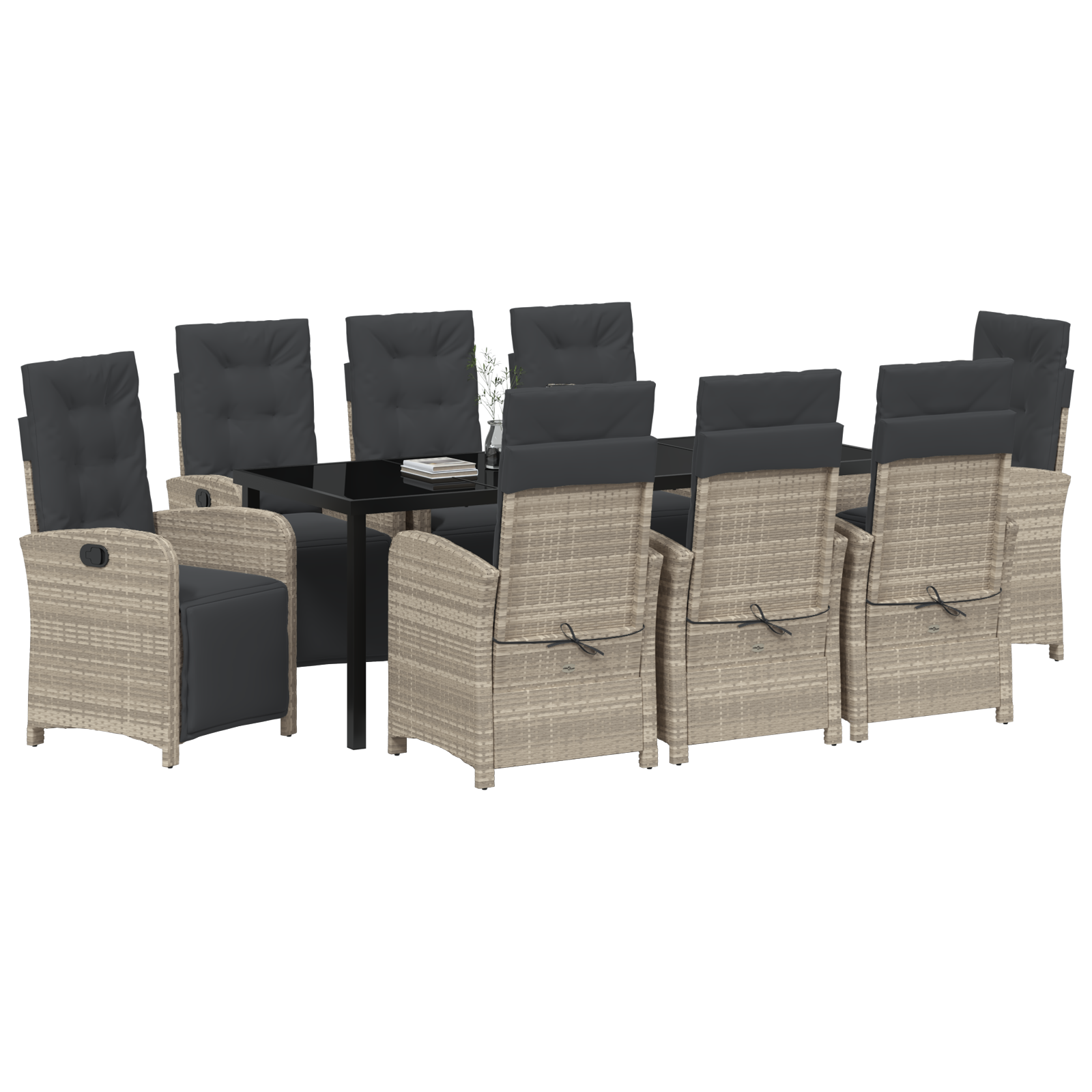 vidaXL 9-delige tuinset met kussens in lichtgrijs poly rattan