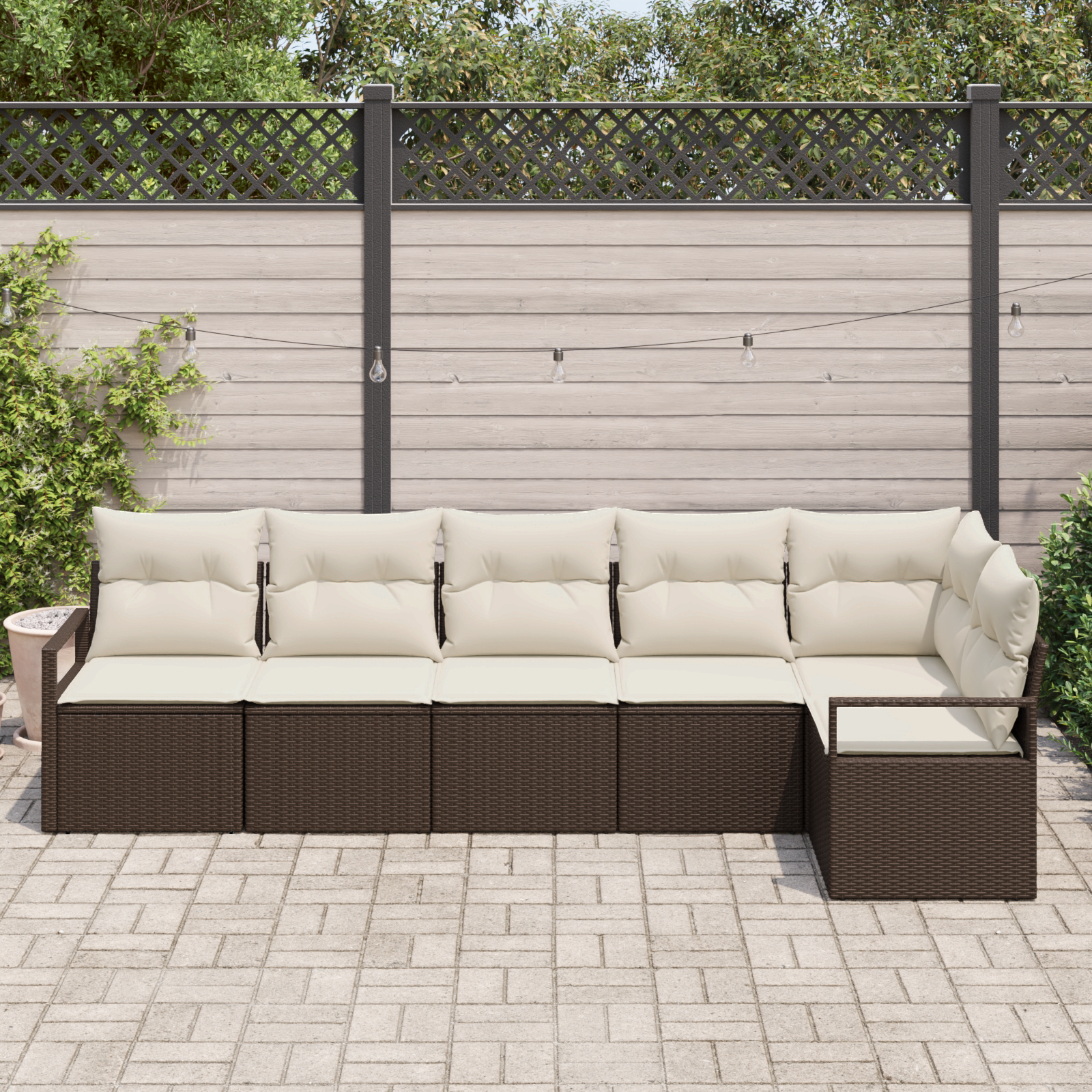 vidaXL 6-delige tuinset met kussens bruin poly rattan