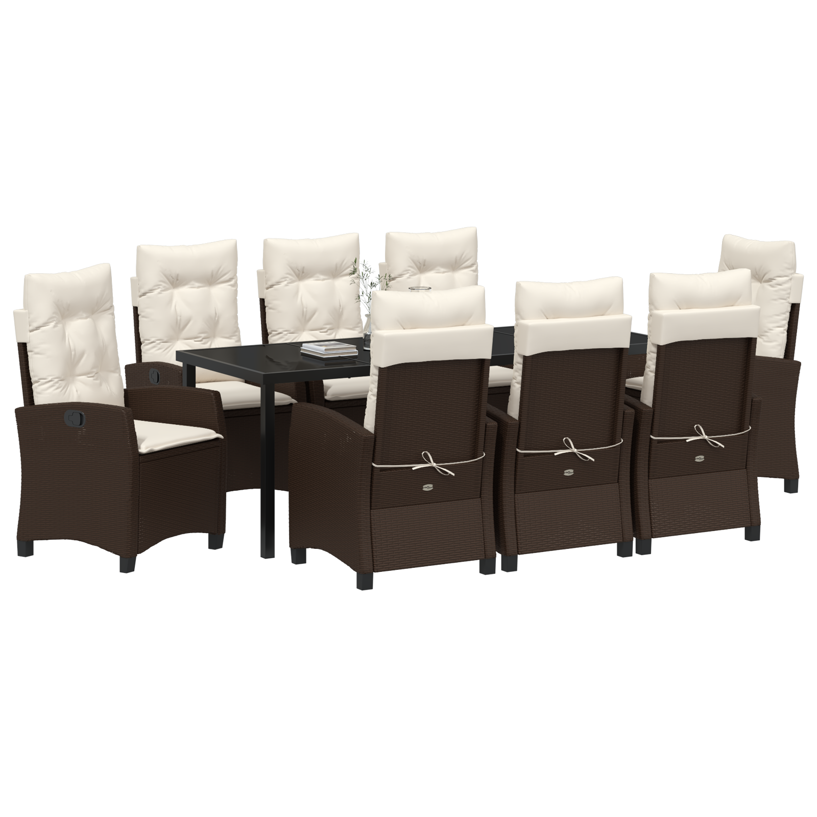 vidaXL 9-Persoons Tuin Eetset met Kussens - Bruin Poly Rattan.