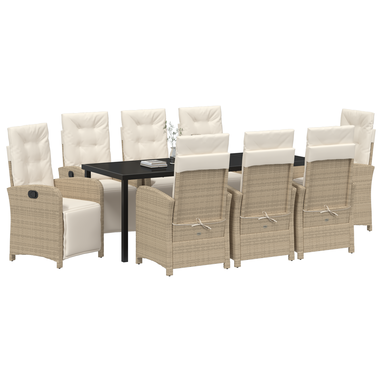vidaXL 9-delige tuinset met kussens in beige poly riet