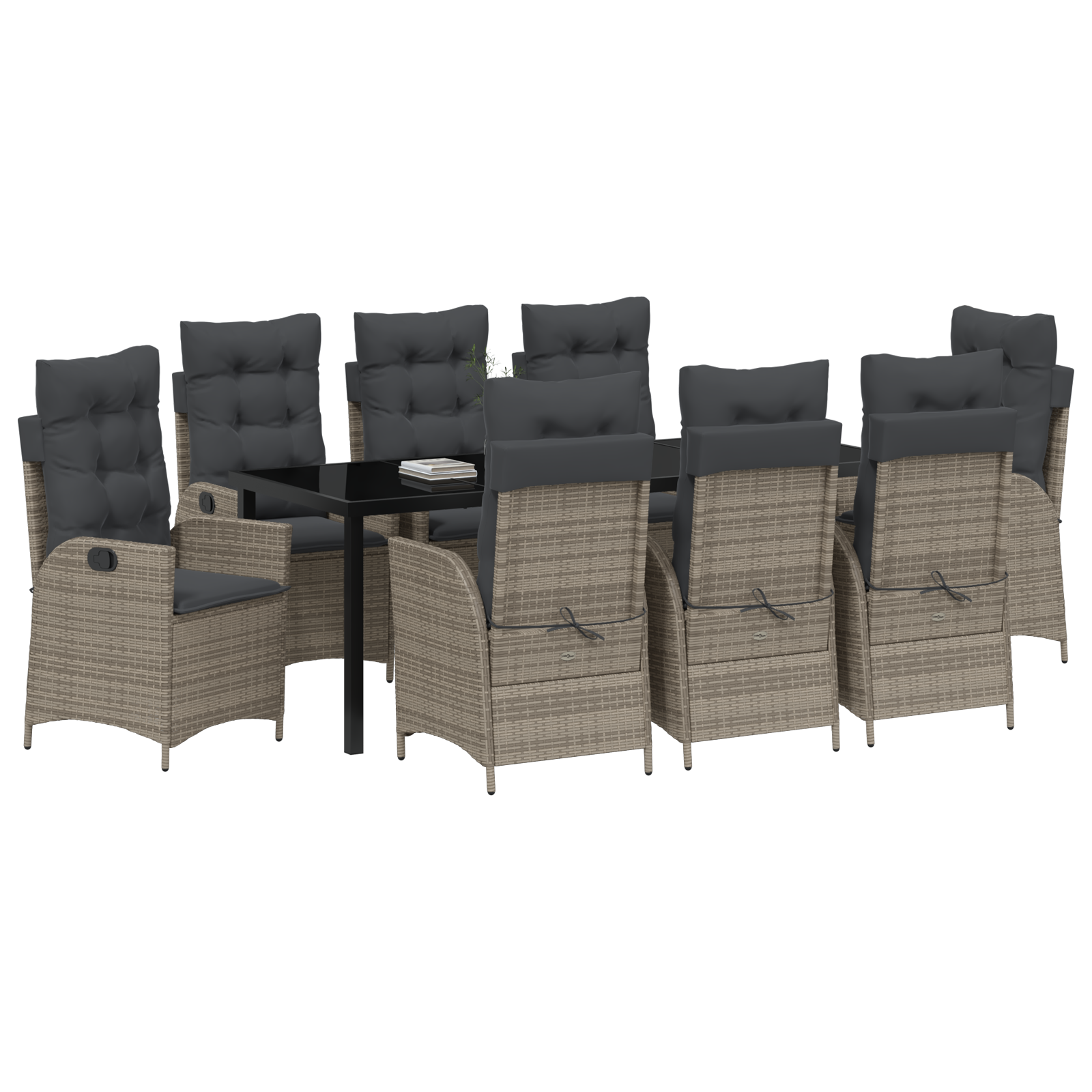 vidaXL 9-delige tuinset met kussens Grijs Poly Rattan