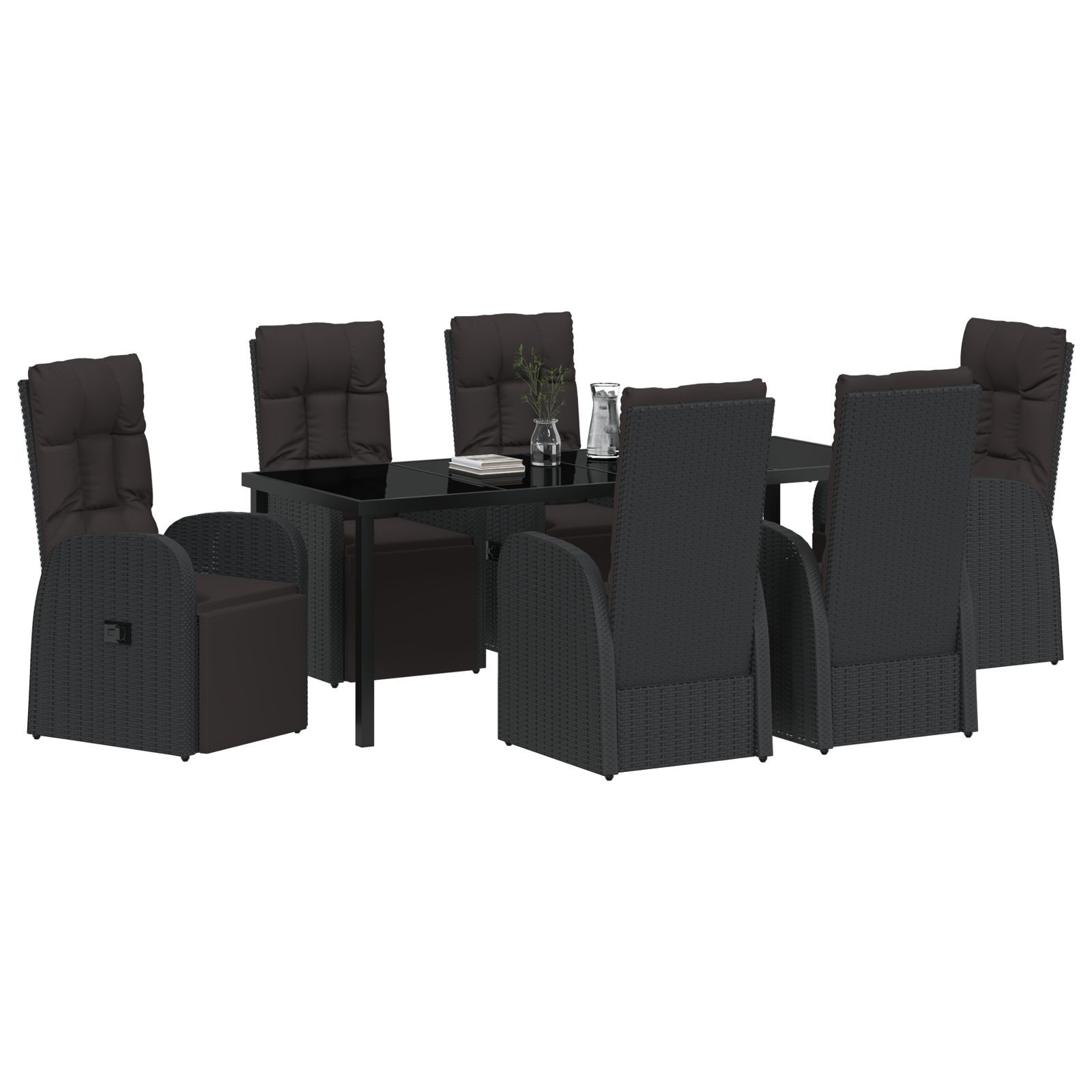 vidaXL 7-delige tuinset met kussens zwart poly rattan