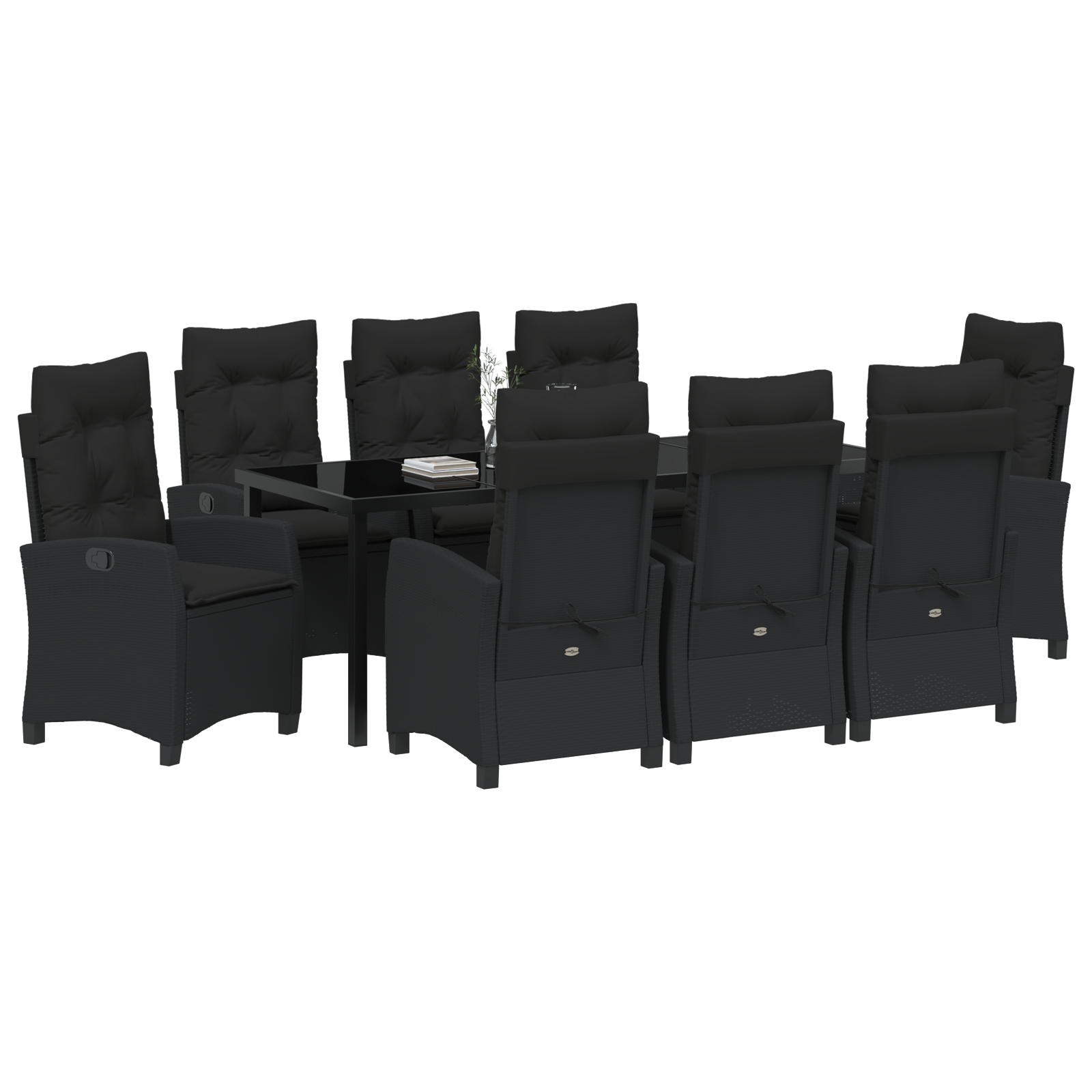 vidaXL 9-delige Tuinset met Eettafel en Kussens - Zwart Poly Rattan