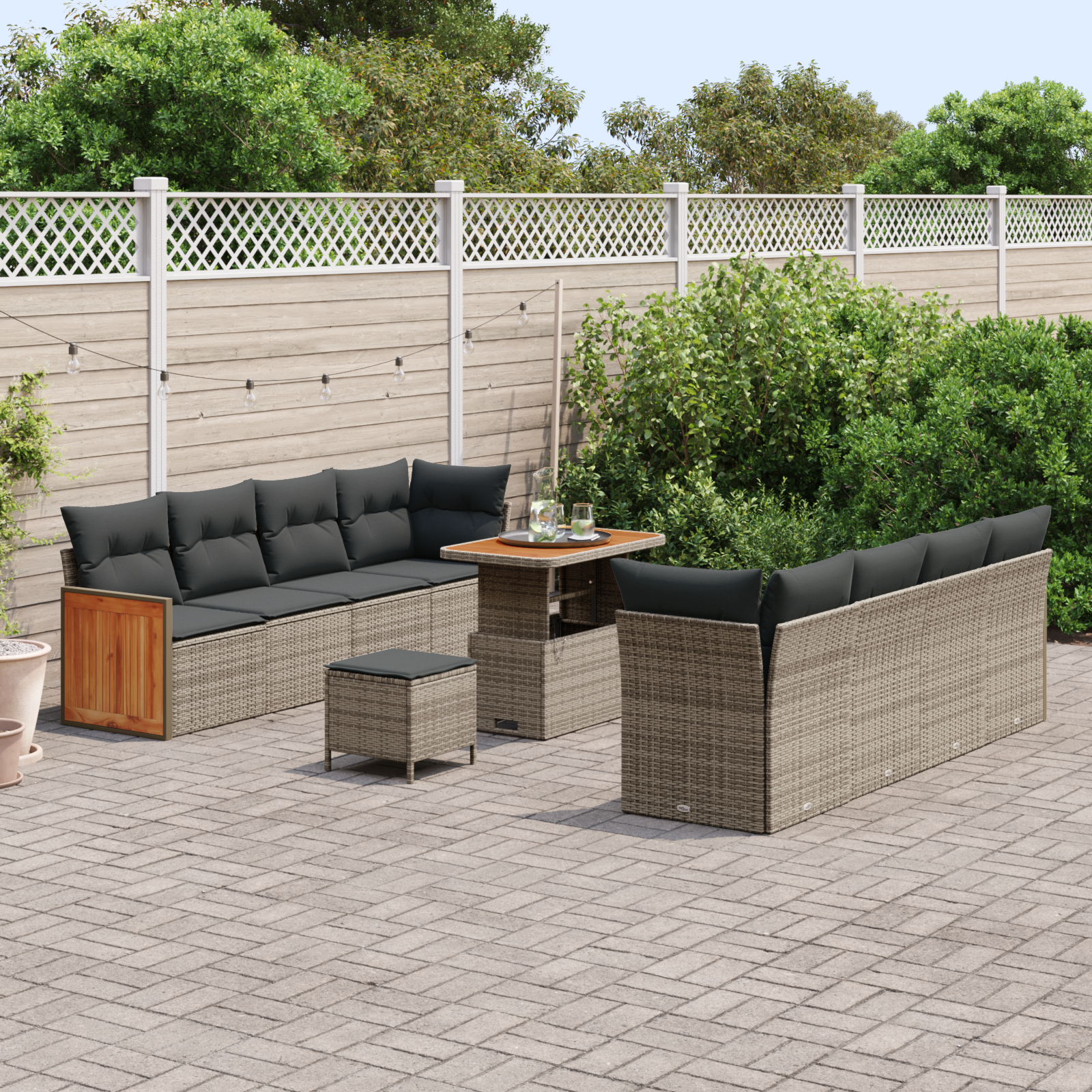 vidaXL 11-delige Tuinbankenset met kussens poly rattan acacia grijs